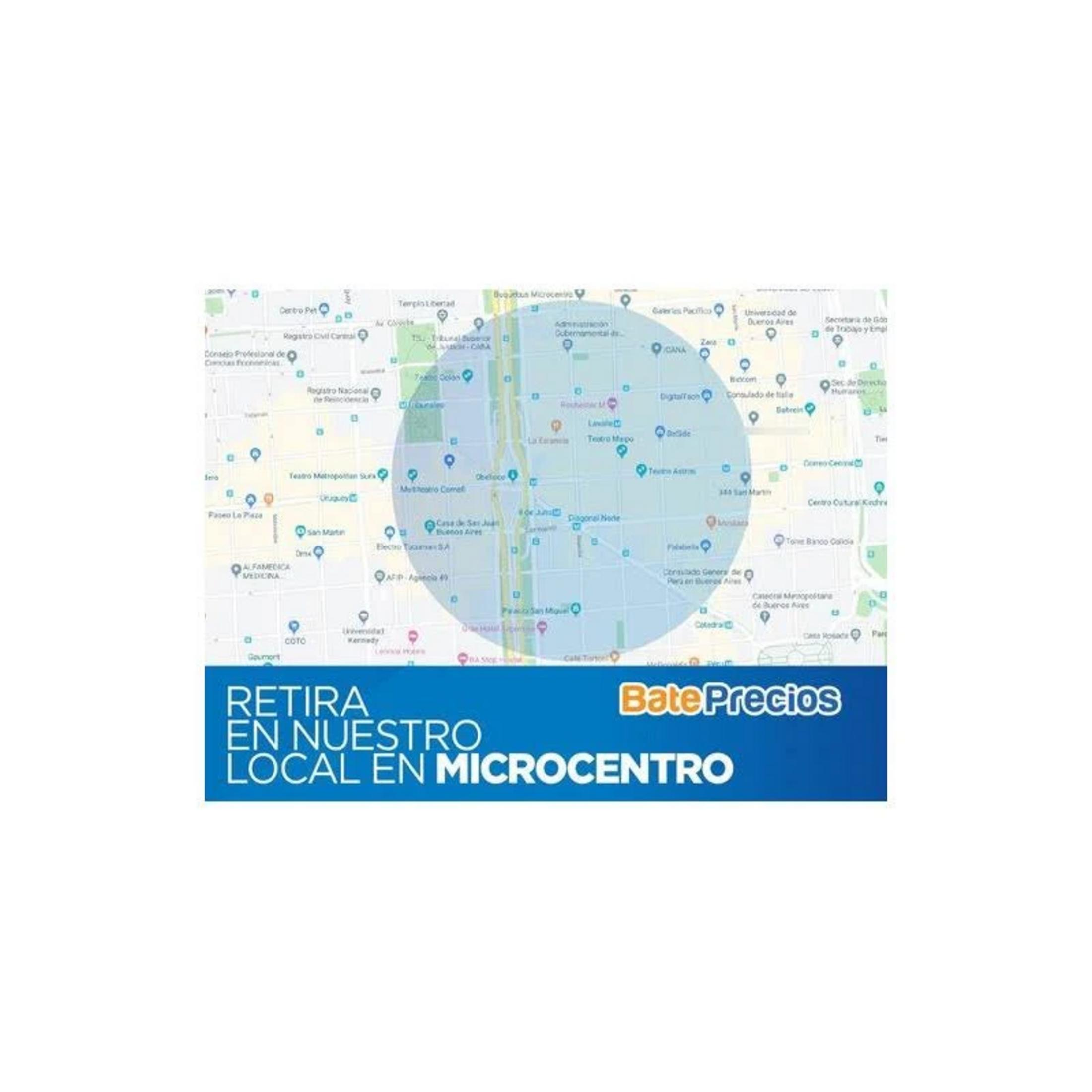 Mappa di Buenos Aires Microcentro con luoghi e testo 'Retira en Nuestro Local en Microcentro'.