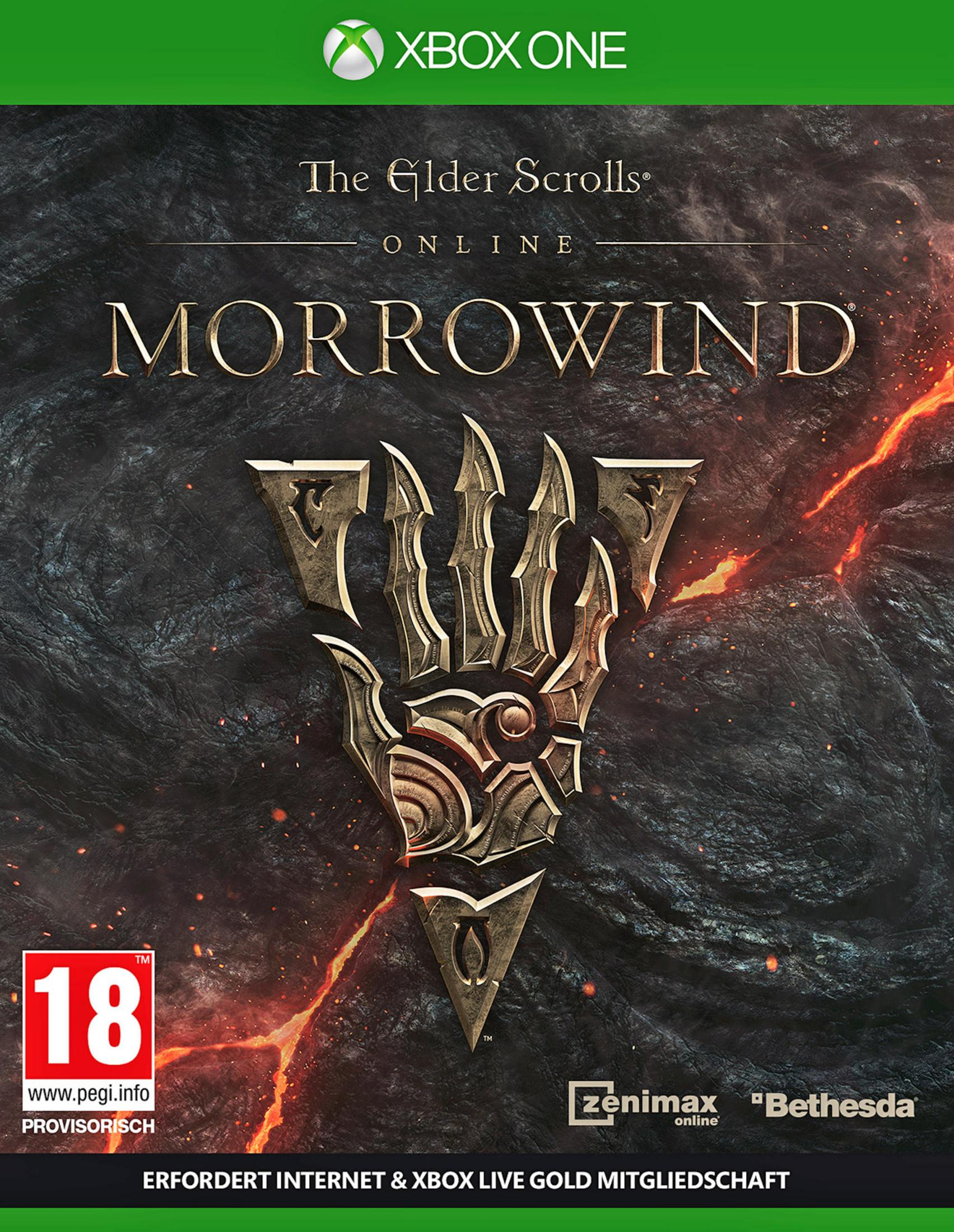 Xbox One Spiel "The Elder Scrolls Online: Morrowind" mit einem goldenen Handsymbol.
