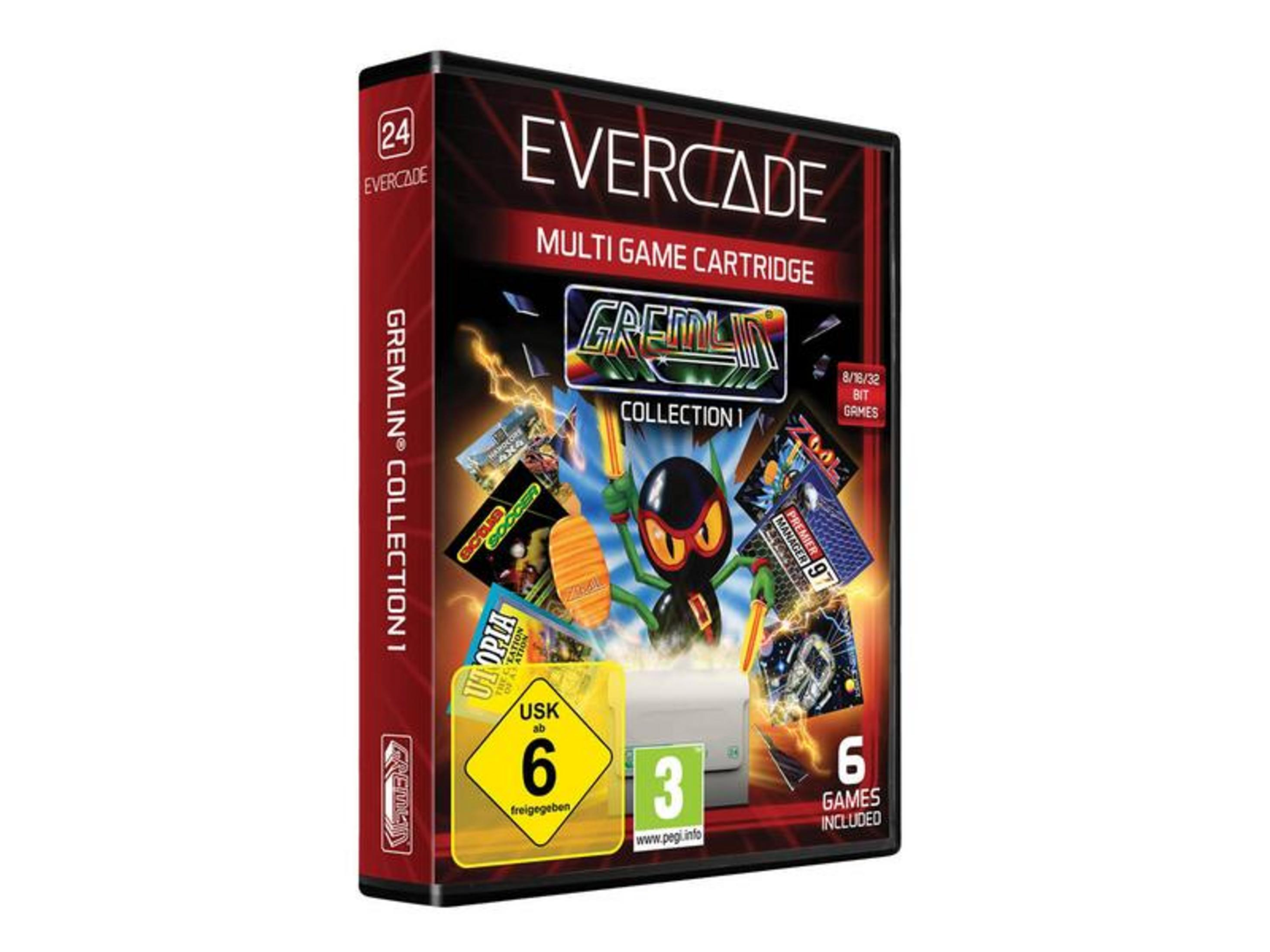 Pudełko gry Evercade Gremlin Collection 1 z okładkami gier i oznaczeniem USK.