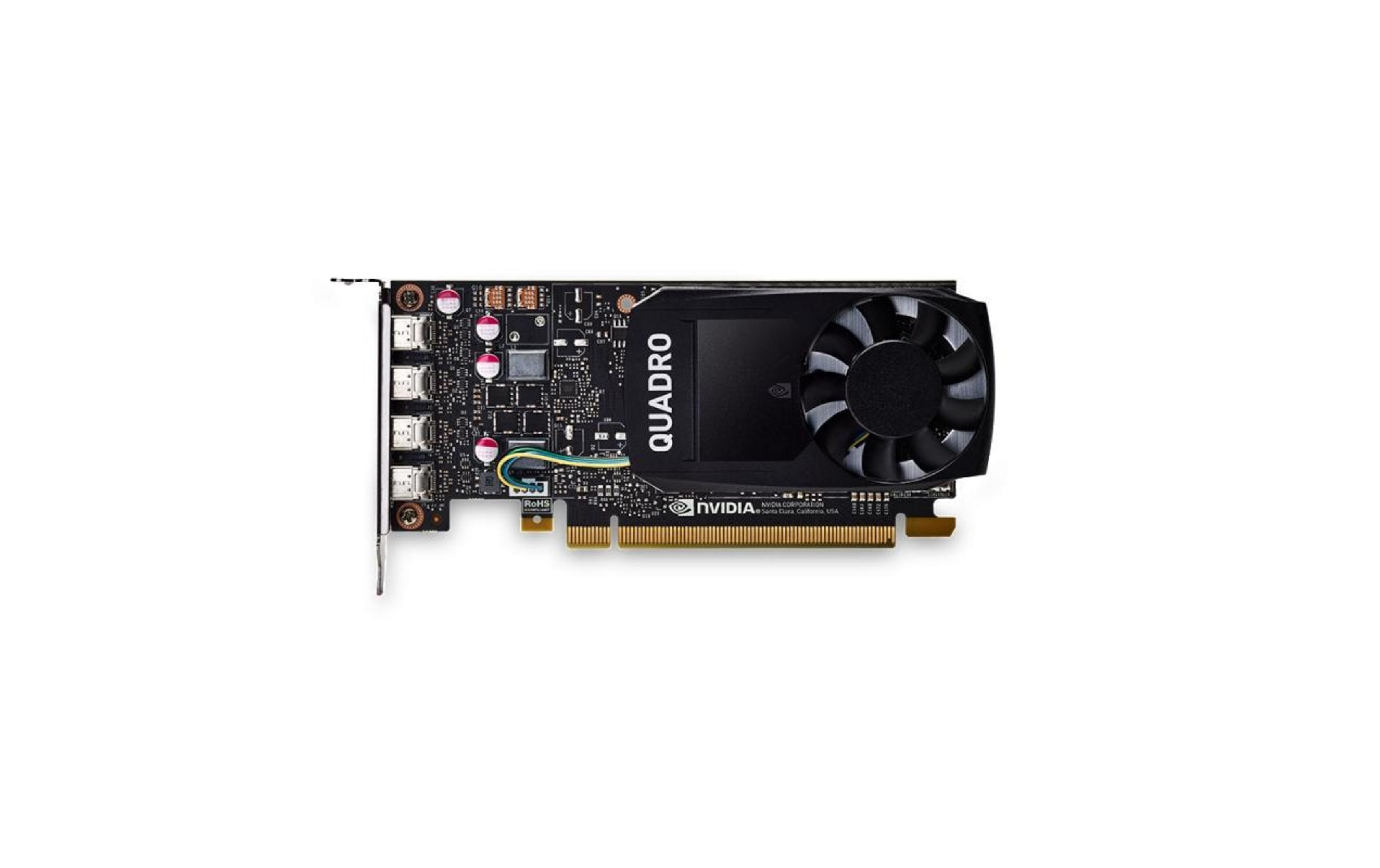 Una scheda grafica NVIDIA Quadro nera con circuito e ventola.