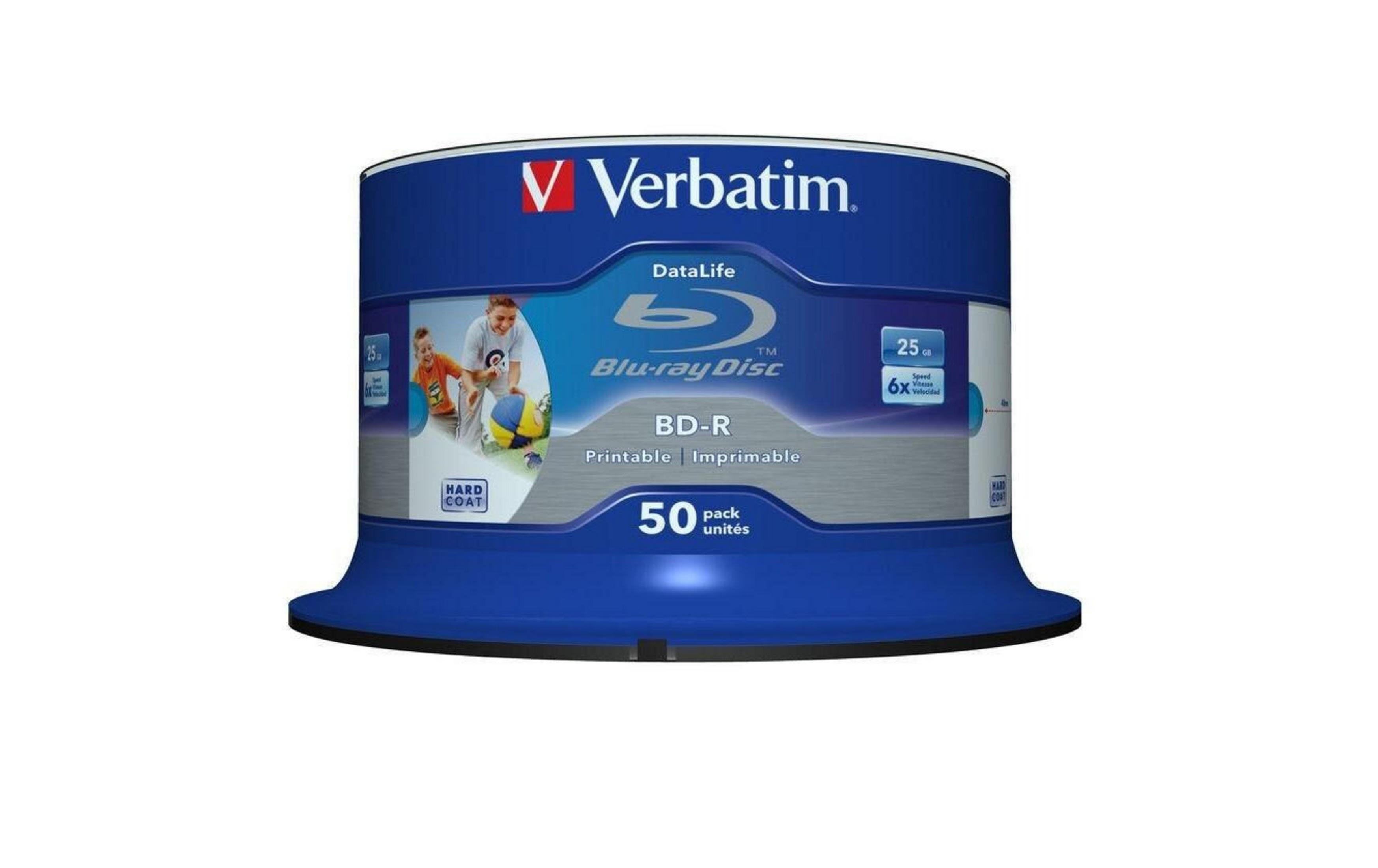 Tuleja Verbatim Blu-ray Disc z 50 płytami BD-R, 25 GB, prędkość 6x.