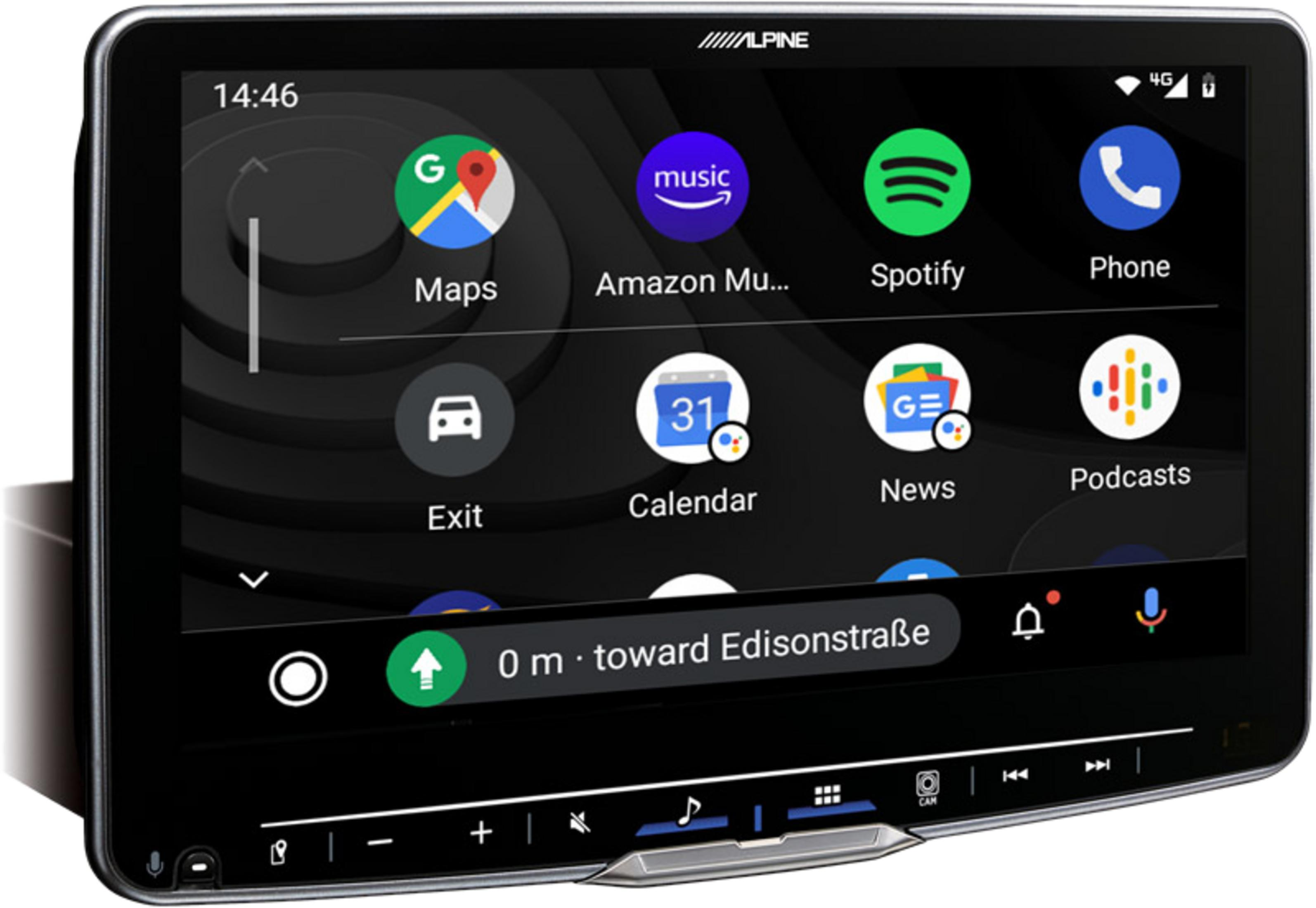 Alpine Autoradio-Display mit Apps wie Maps, Spotify, Telefon und Navigation.