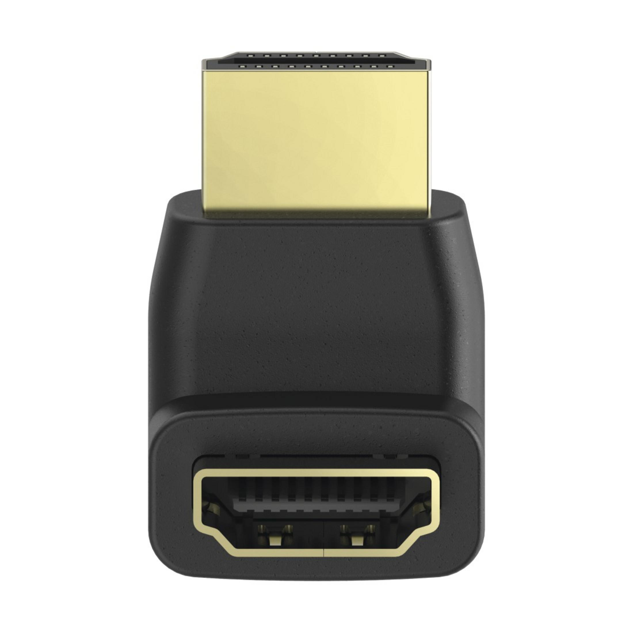 Ein schwarzer HDMI-Adapter mit goldenen Kontakten, Nahaufnahme.
