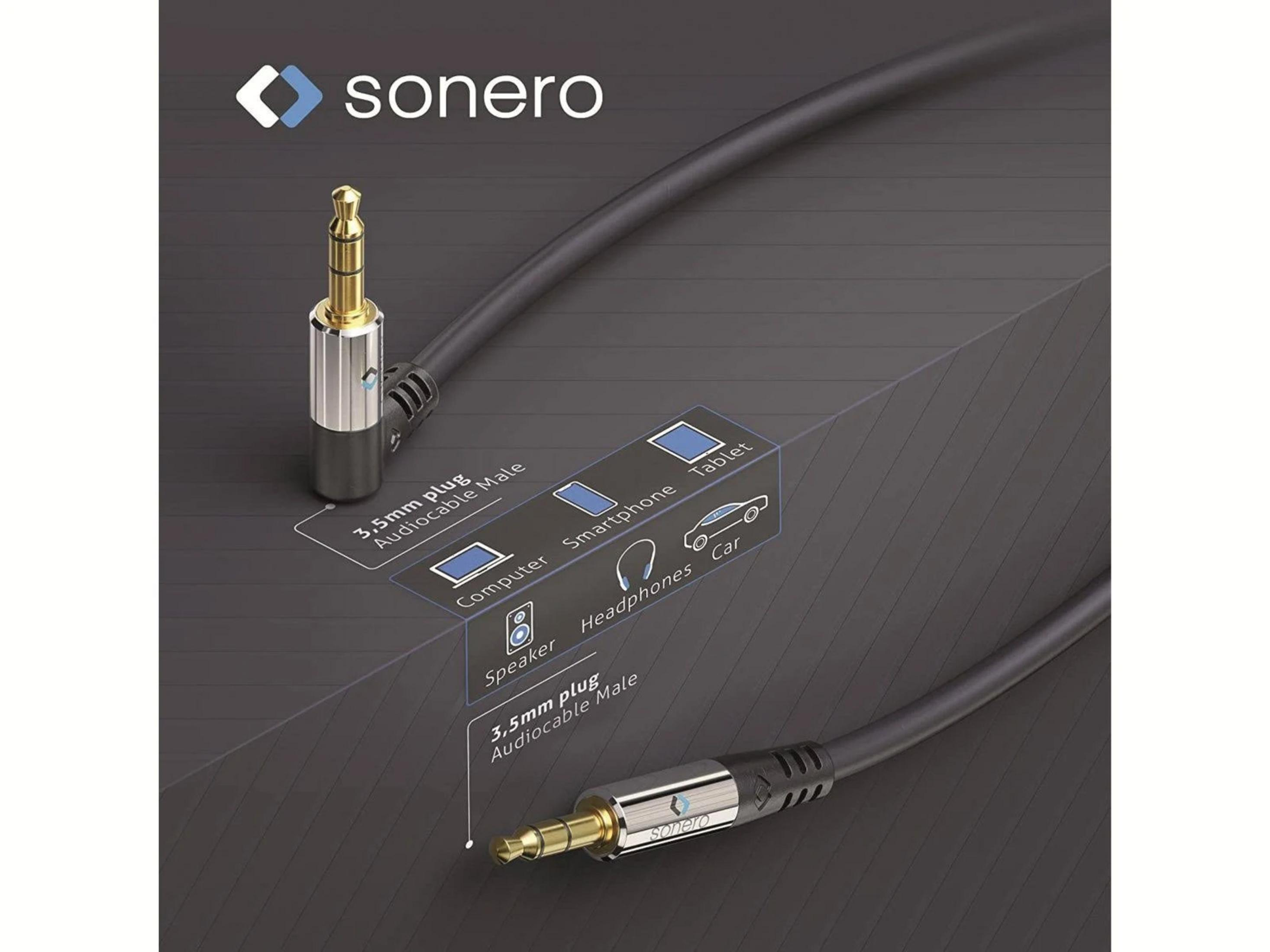 Câble audio Sonero 3,5 mm mâle pour ordinateur, smartphone, tablette, enceinte, casque, voiture.