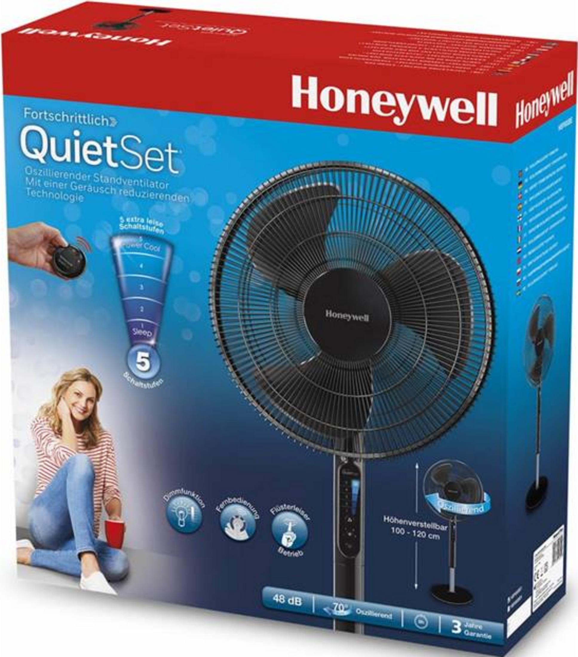Wentylator stojący Honeywell QuietSet z 5 cichymi prędkościami, pilotem, 48 dB.