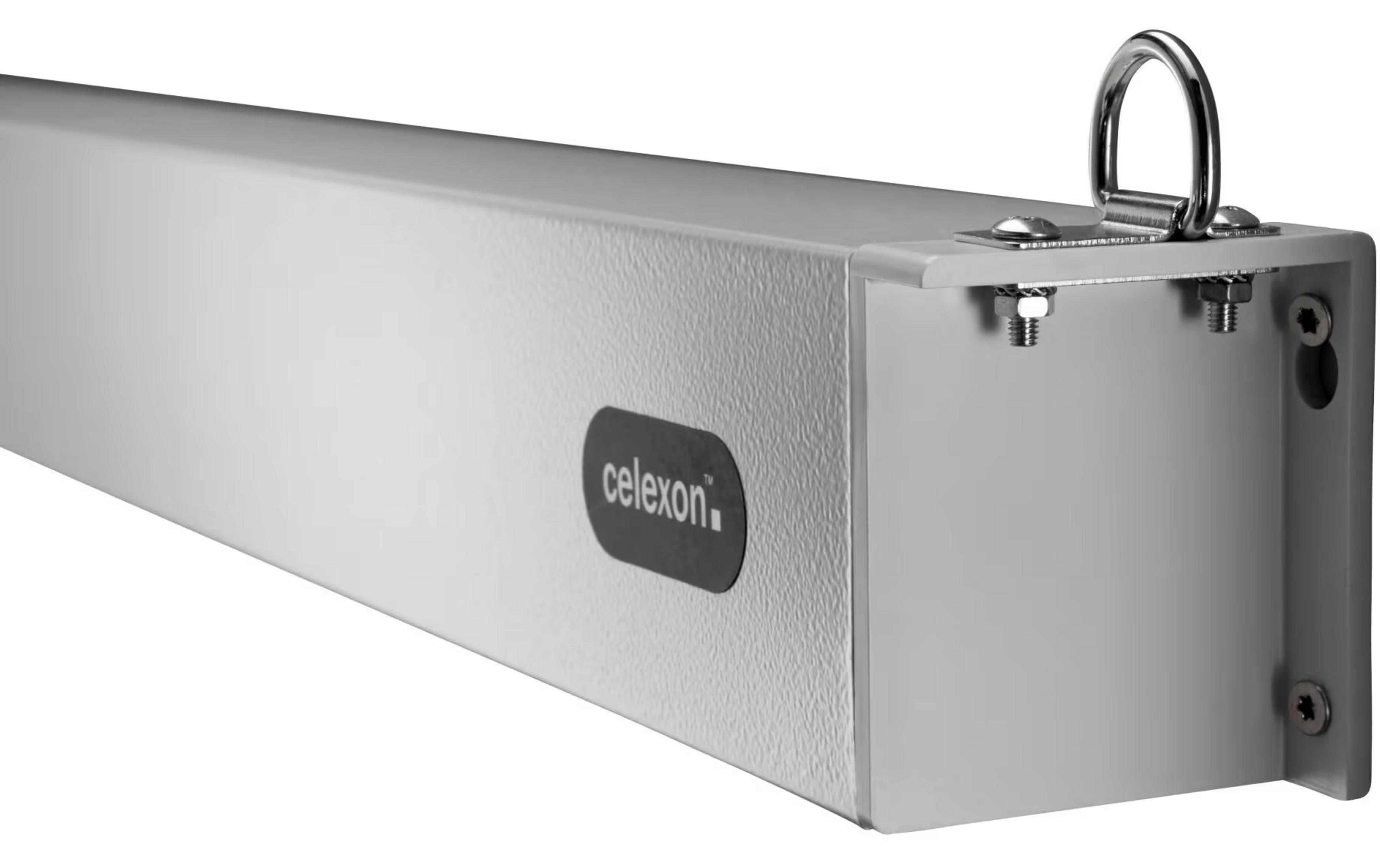 Grauer Kasten mit Logo und Aufhängeöse, mit Schrauben befestigt.