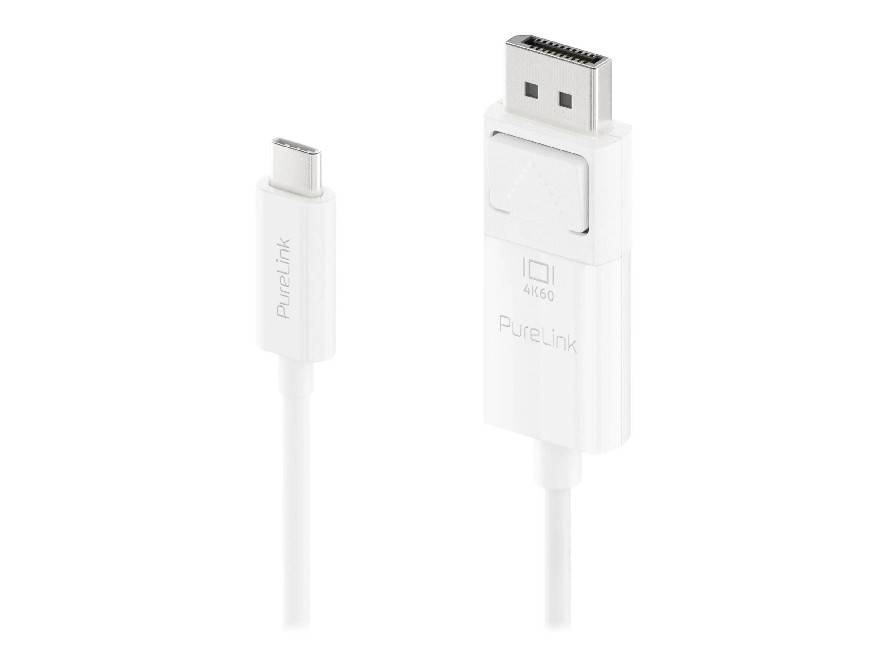 Un cavo da USB-C a DisplayPort bianco con supporto 4K60.