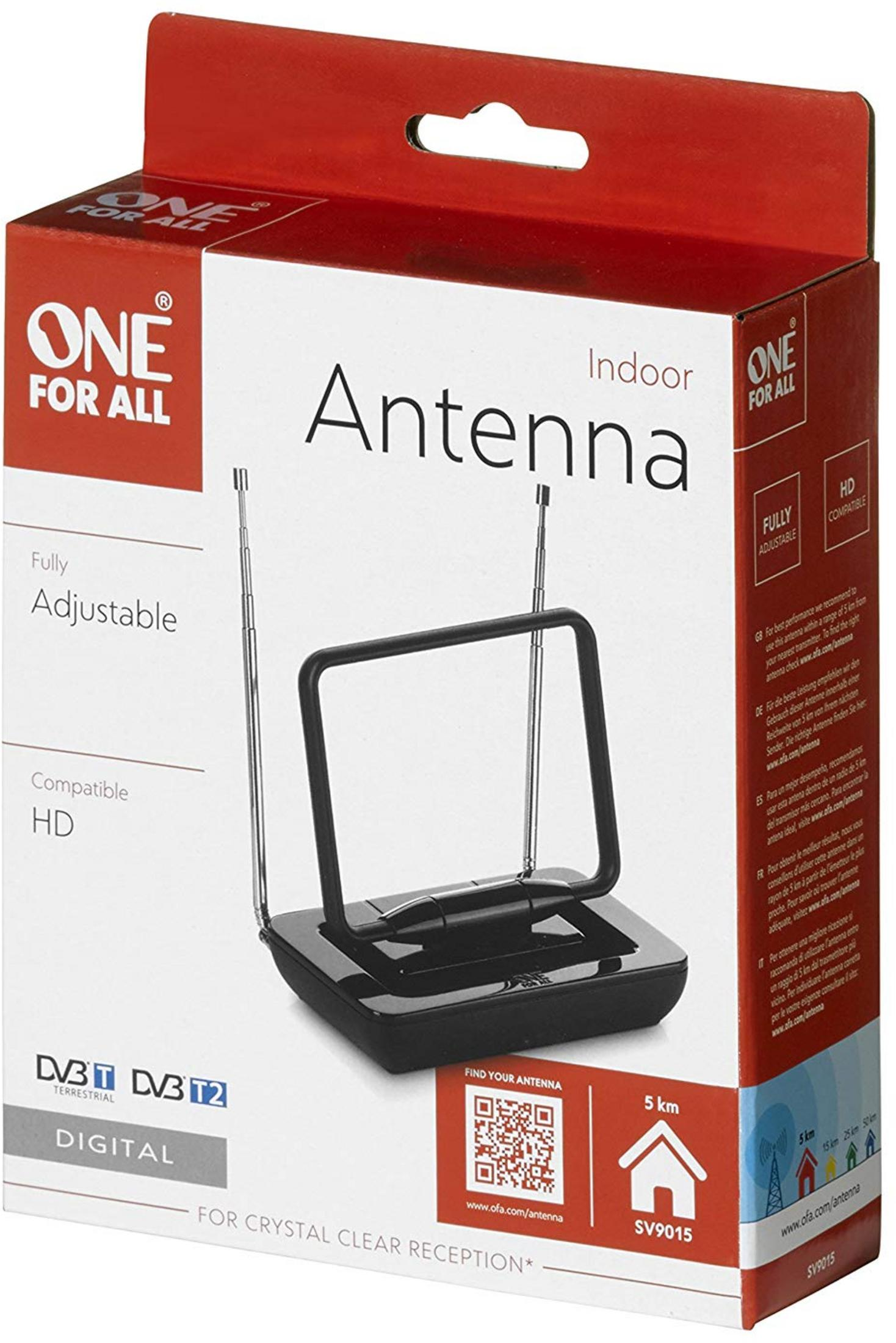 Boîte avec une antenne intérieure One For All, compatible DVB-T/T2.