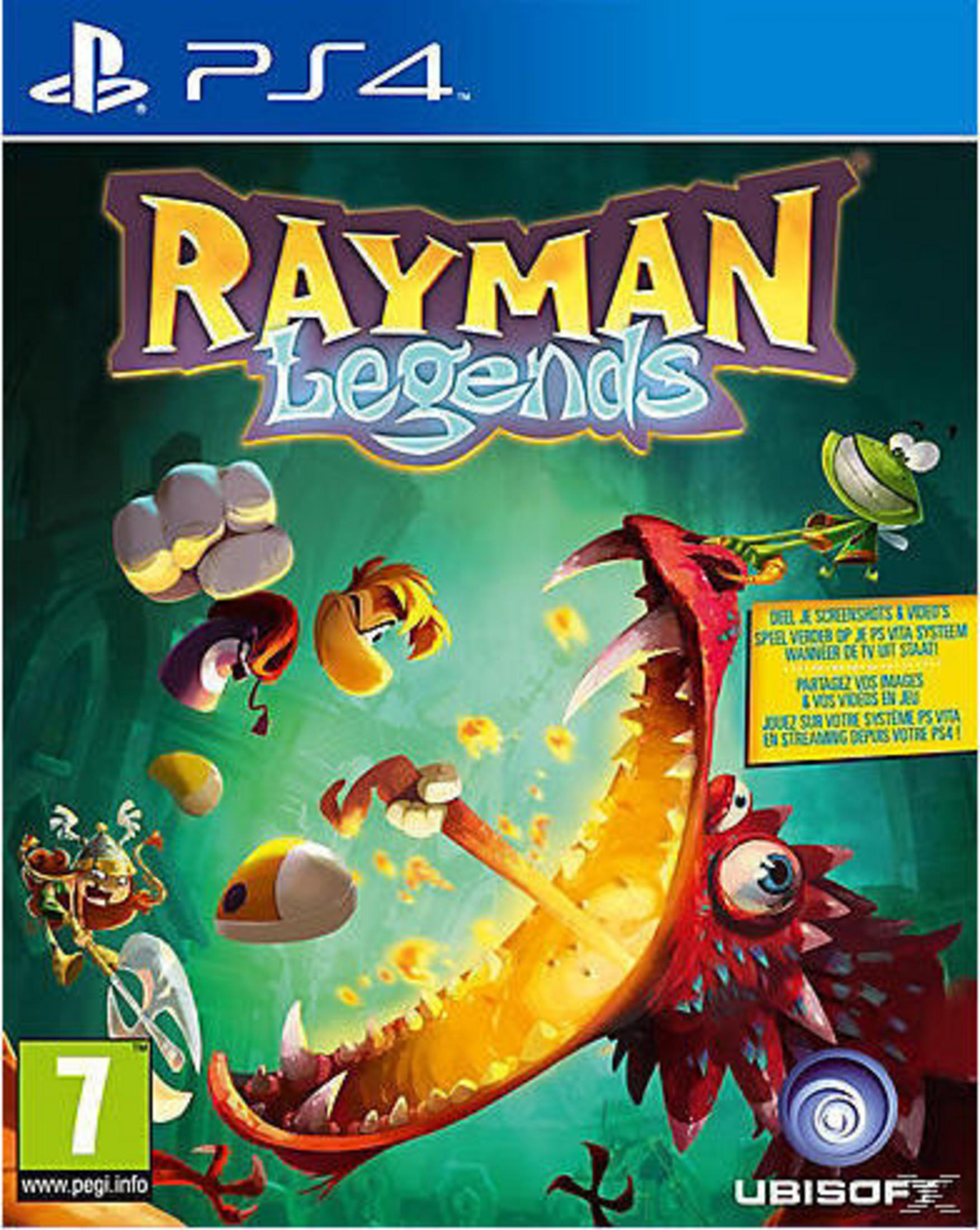 Cover von Rayman Legends für PS4 mit Charakteren und dem Ubisoft-Logo.
