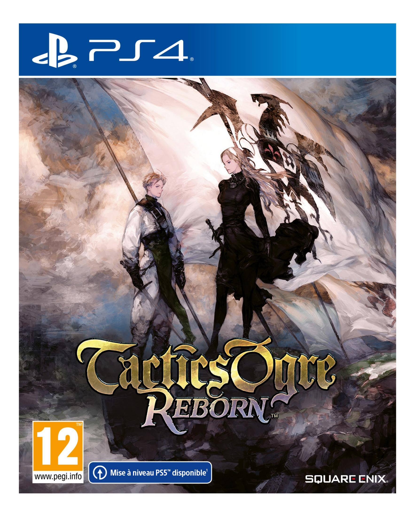 PS4-Spielcover: Tactics Ogre Reborn mit zwei Charakteren und PEGI 12-Einstufung.