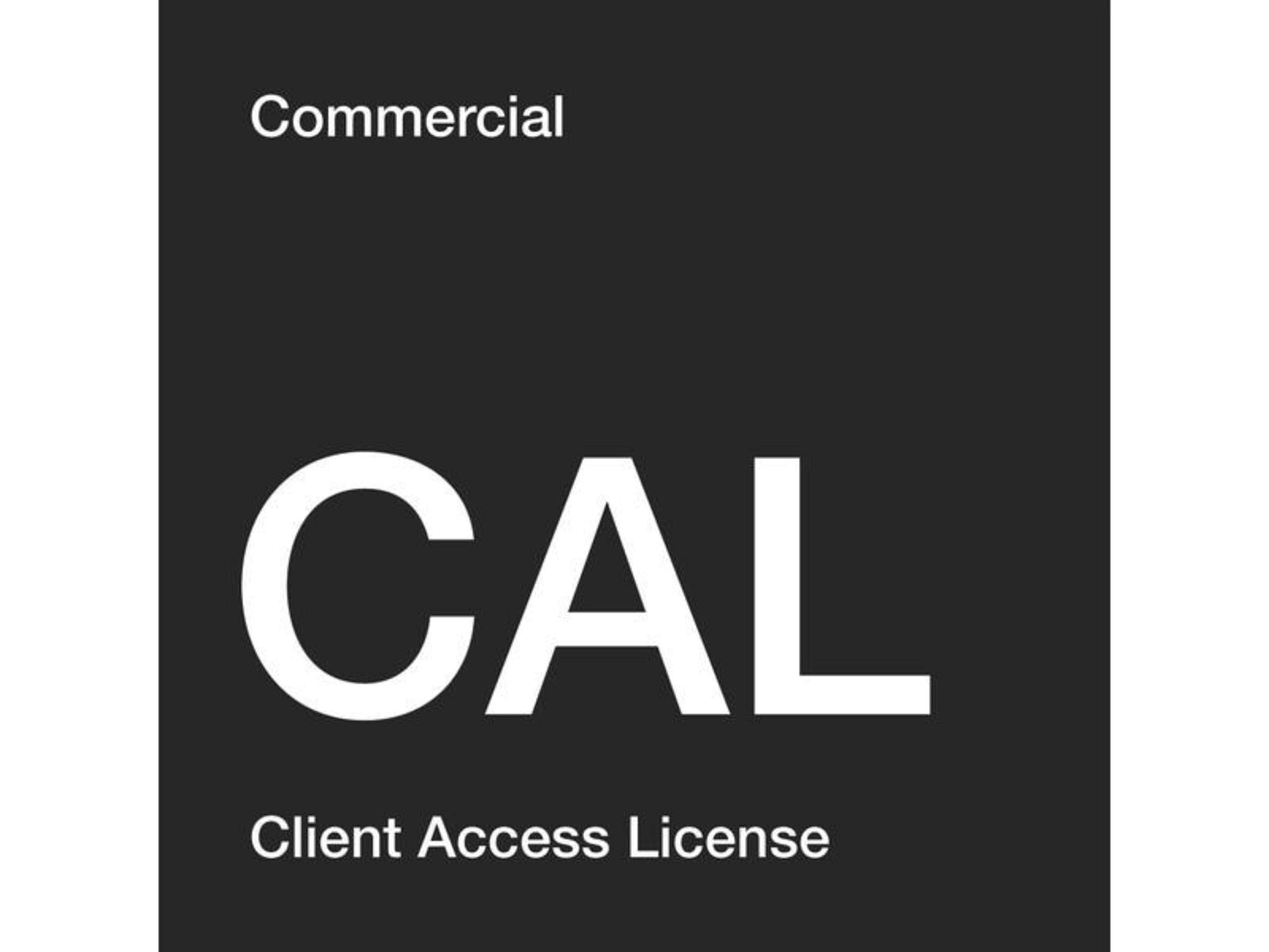 Czarny tło z białym tekstem: Commercial, CAL, Client Access License.