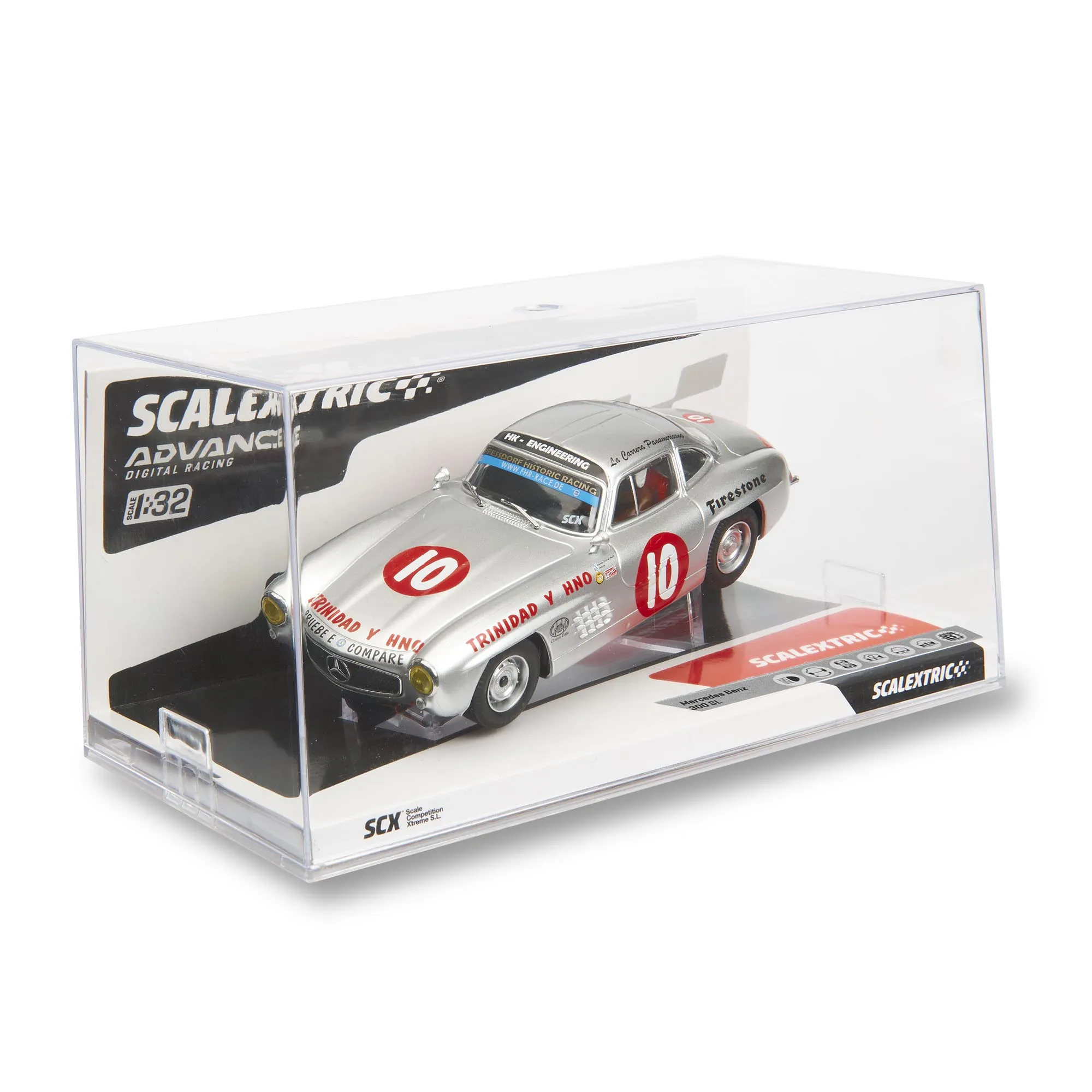 Coche de juguete plateado Mercedes Benz 300 SL en caja, número 10.