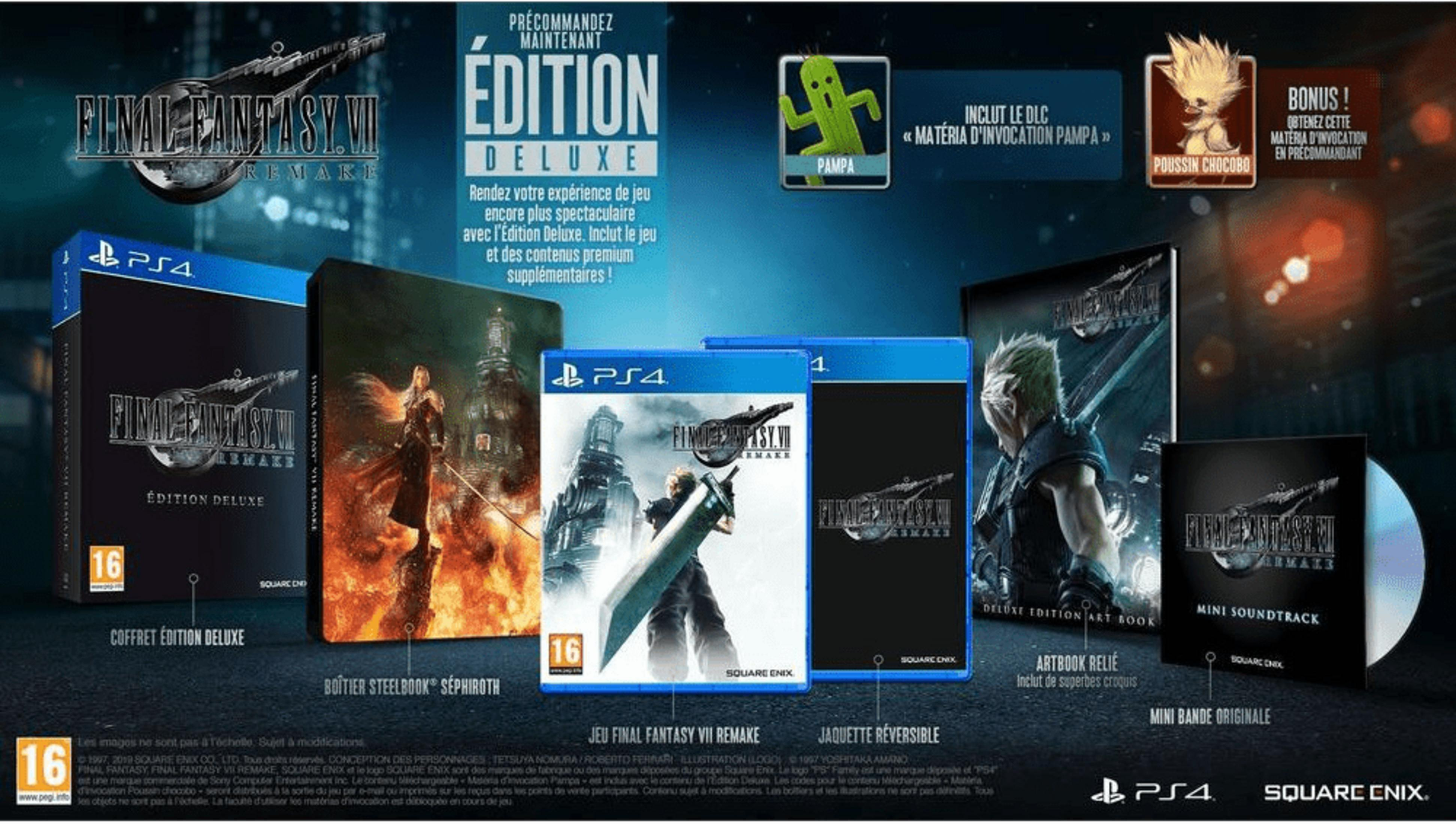 Final Fantasy VII Remake Edizione Deluxe con gioco, steelbook, artbook e colonna sonora.