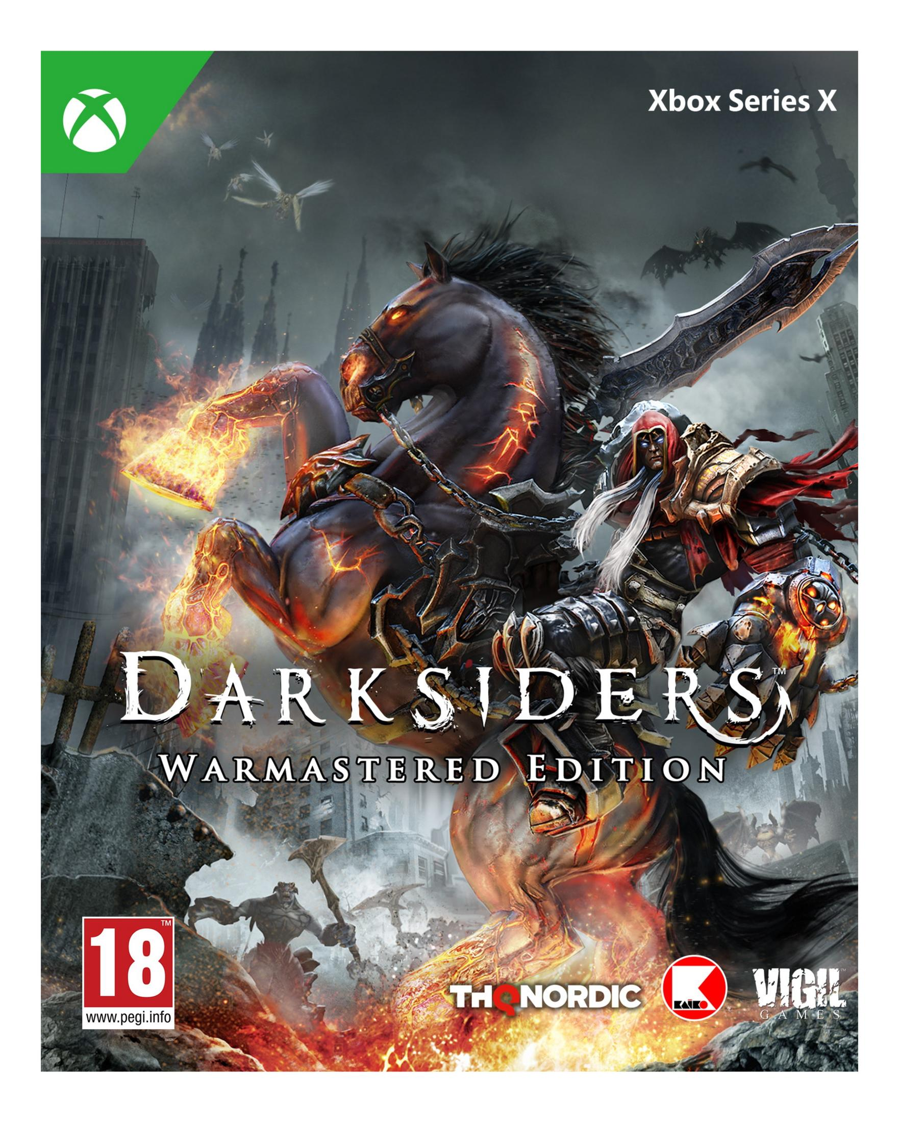 Copertina di Darksiders Warmastered Edition per Xbox Series X con un guerriero a cavallo.