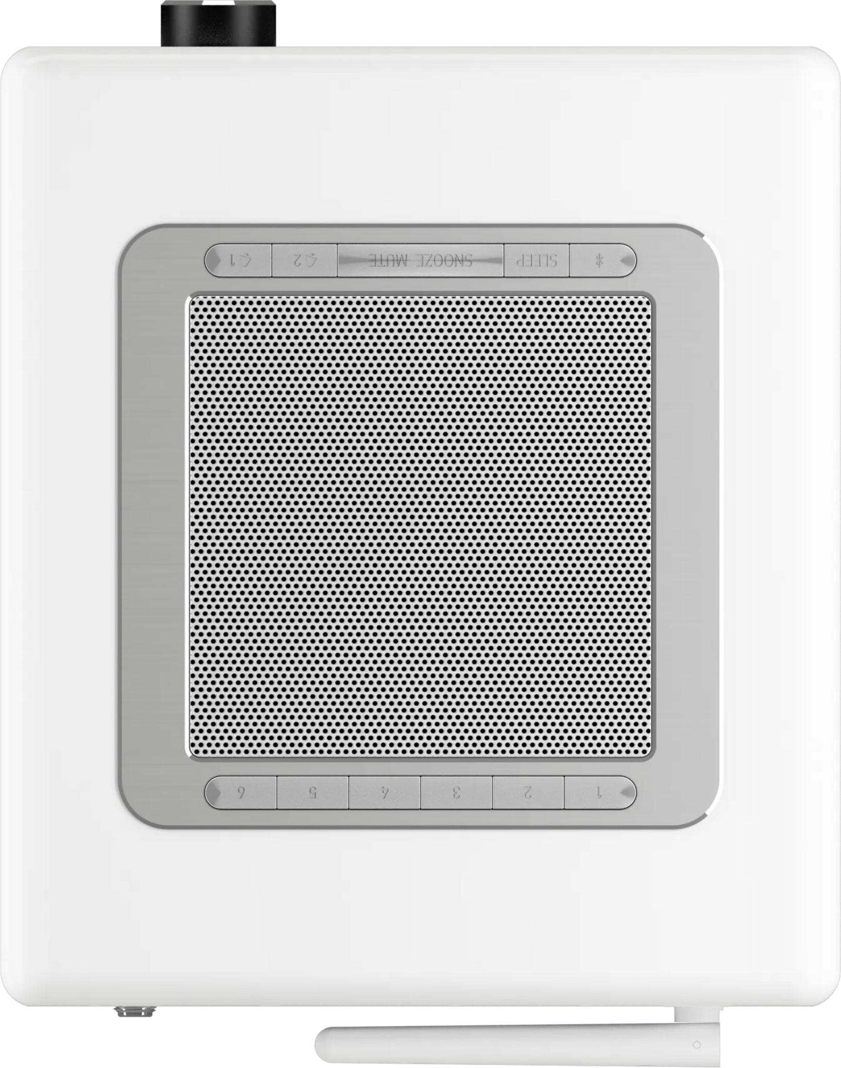 White device with speaker grille and buttons numbered 1-6 and 2, 1.