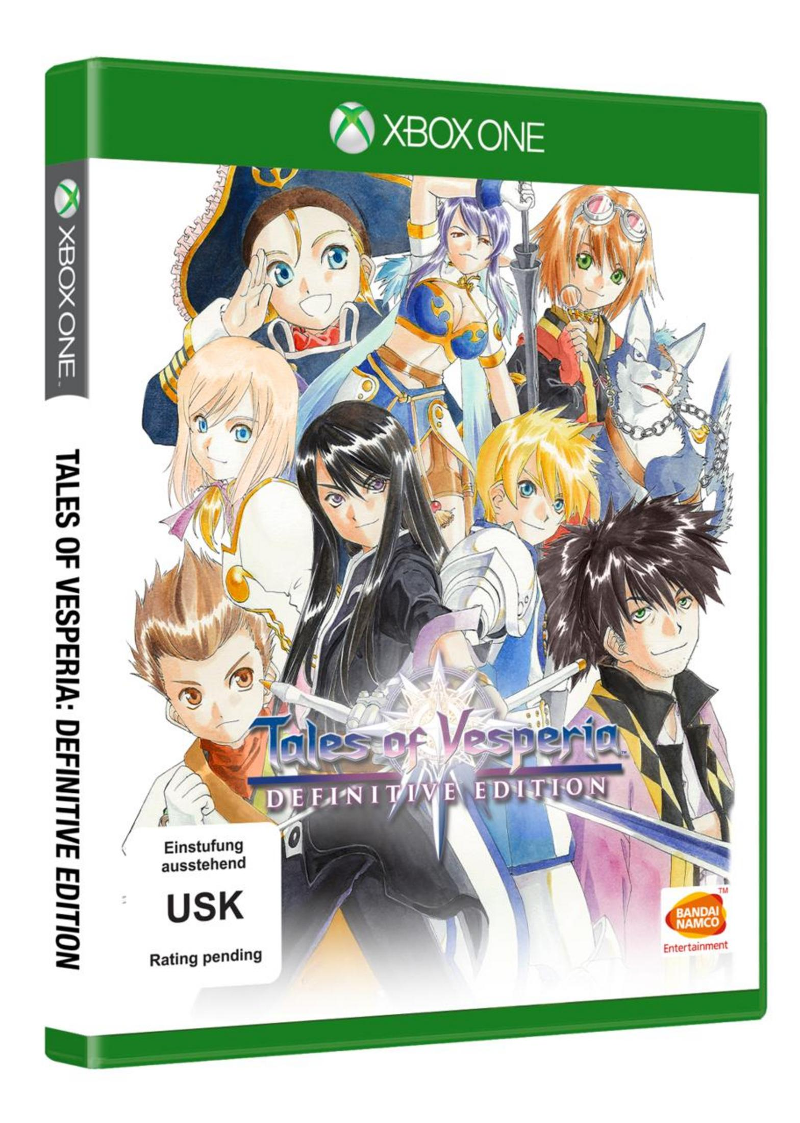 Xbox One Spielhülle: Tales of Vesperia mit Anime-Charakteren, USK-Rating.