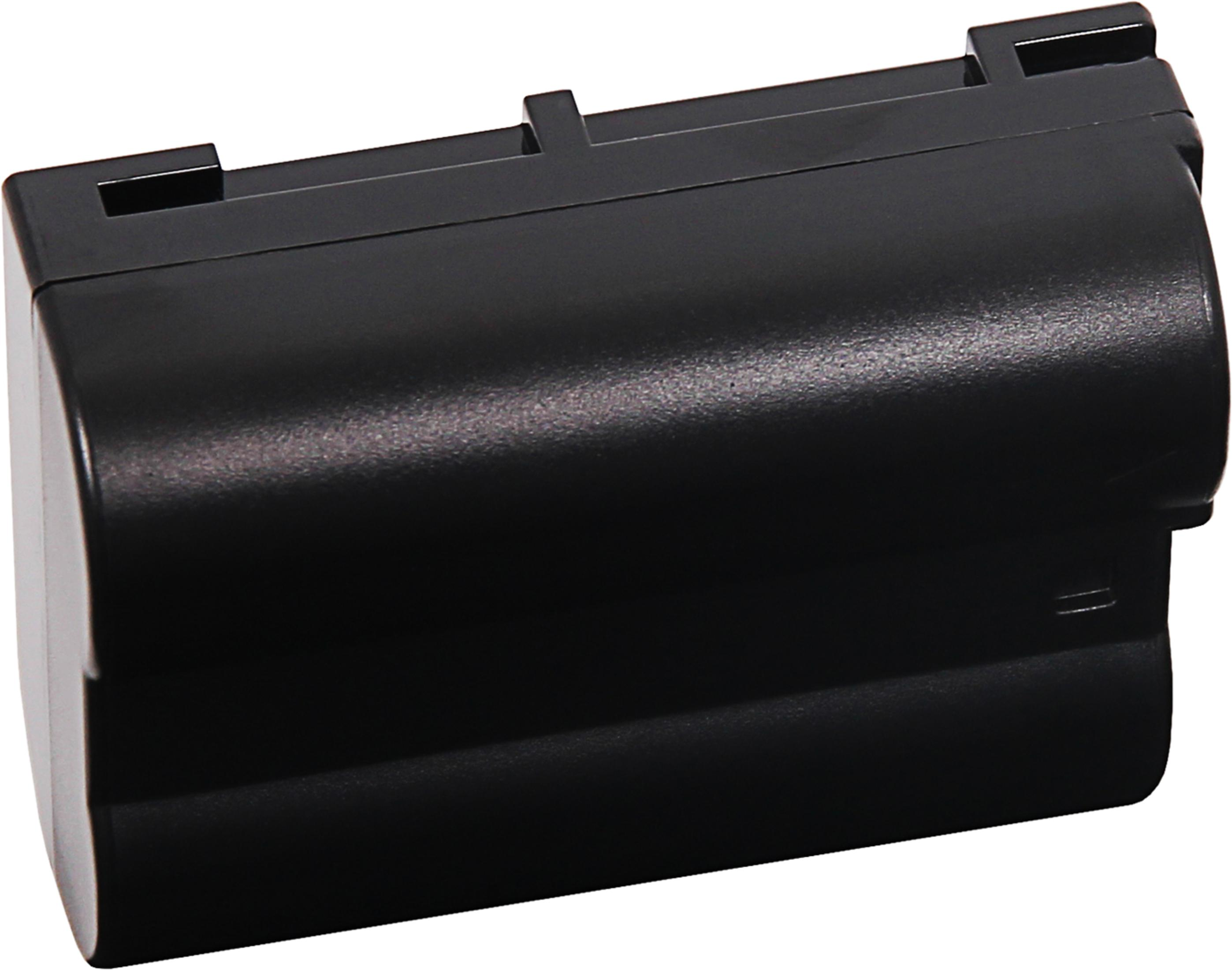Une batterie noire avec deux languettes de verrouillage supérieures et une marque latérale.