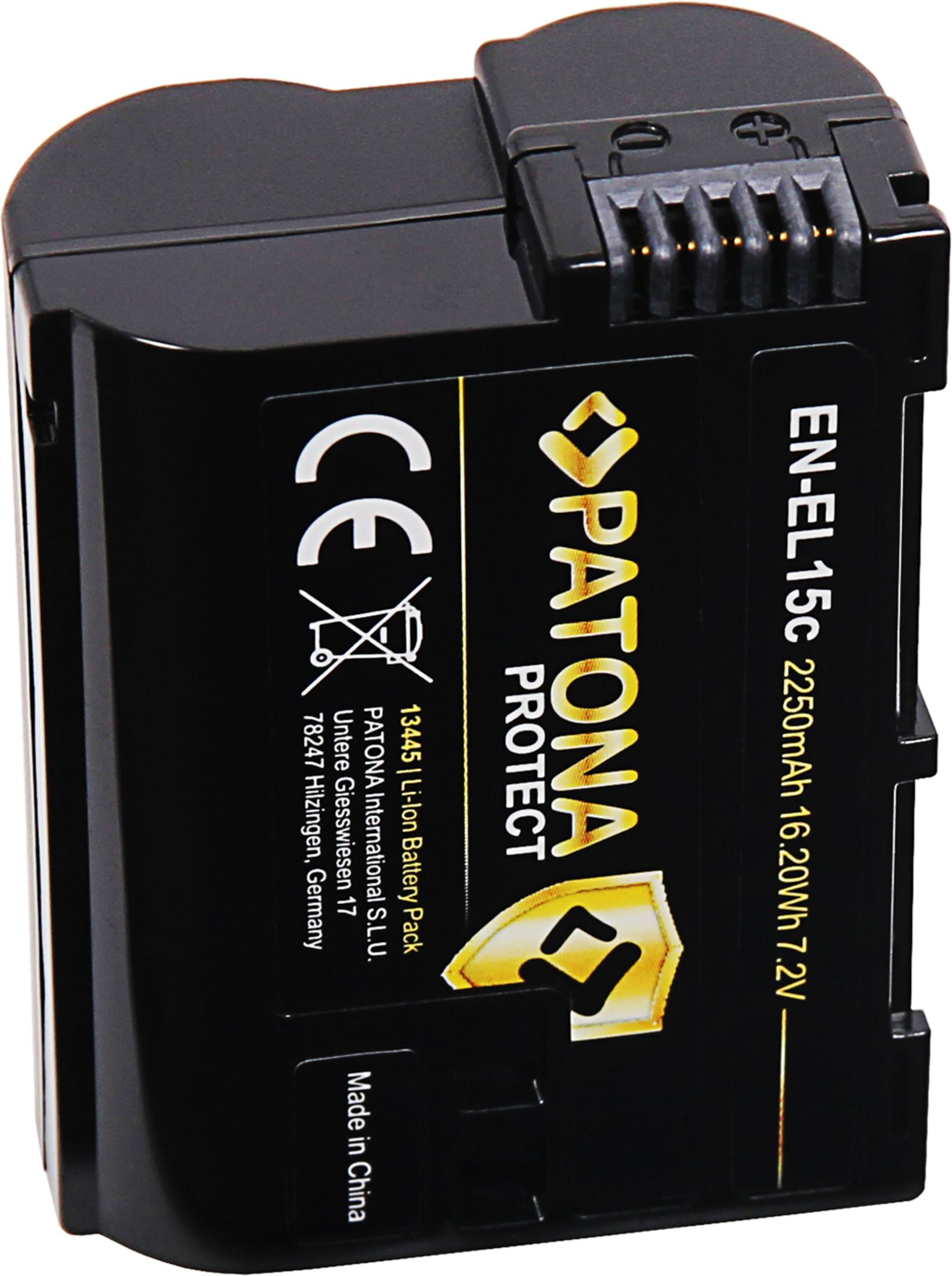 Batterie noire avec logo PATONA, marquage CE et spécifications techniques.