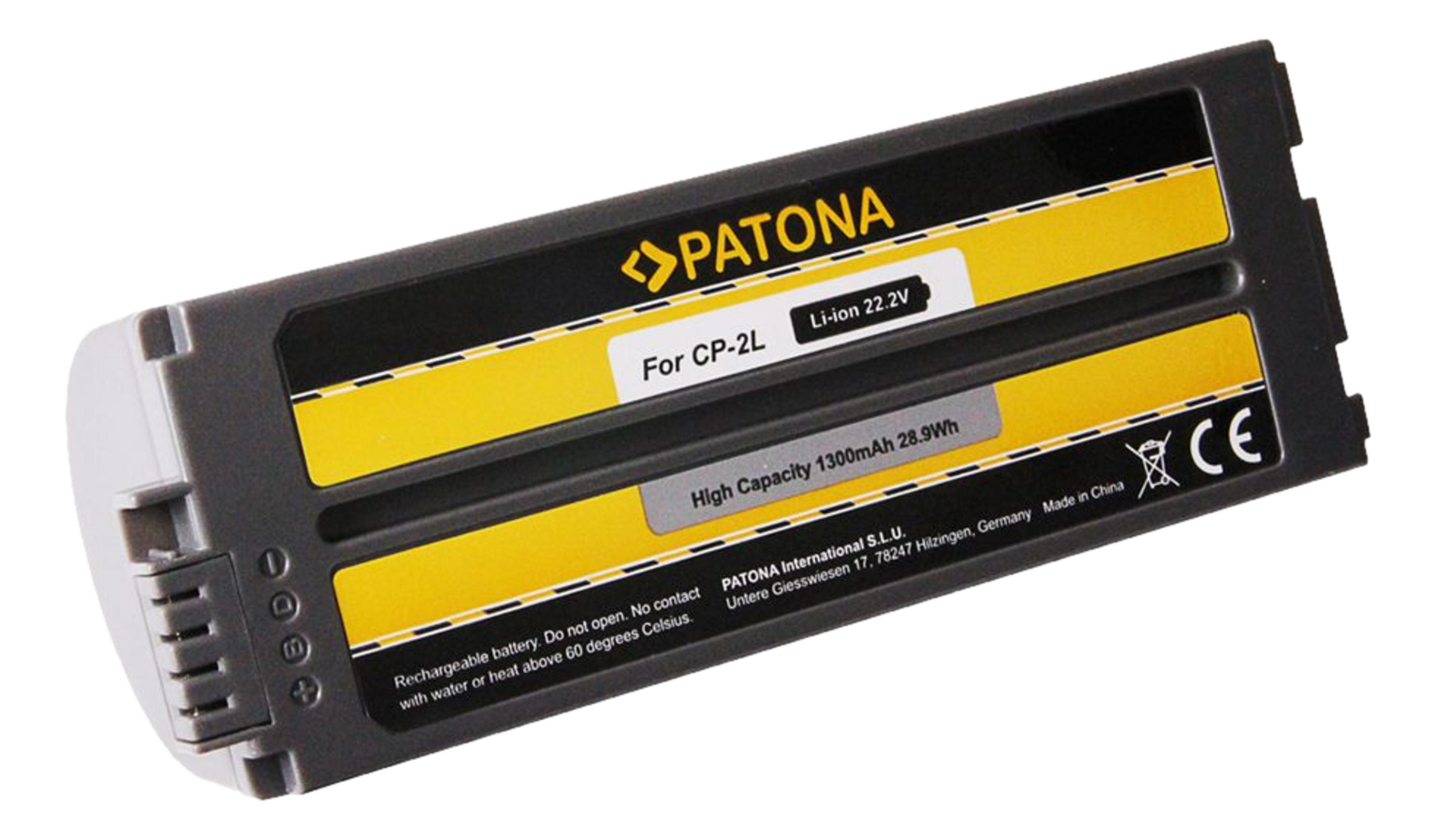 Schwarzer Akku mit gelben und weißen Aufdrucken von Patona für CP-2L, Li-Ion 22.2V.