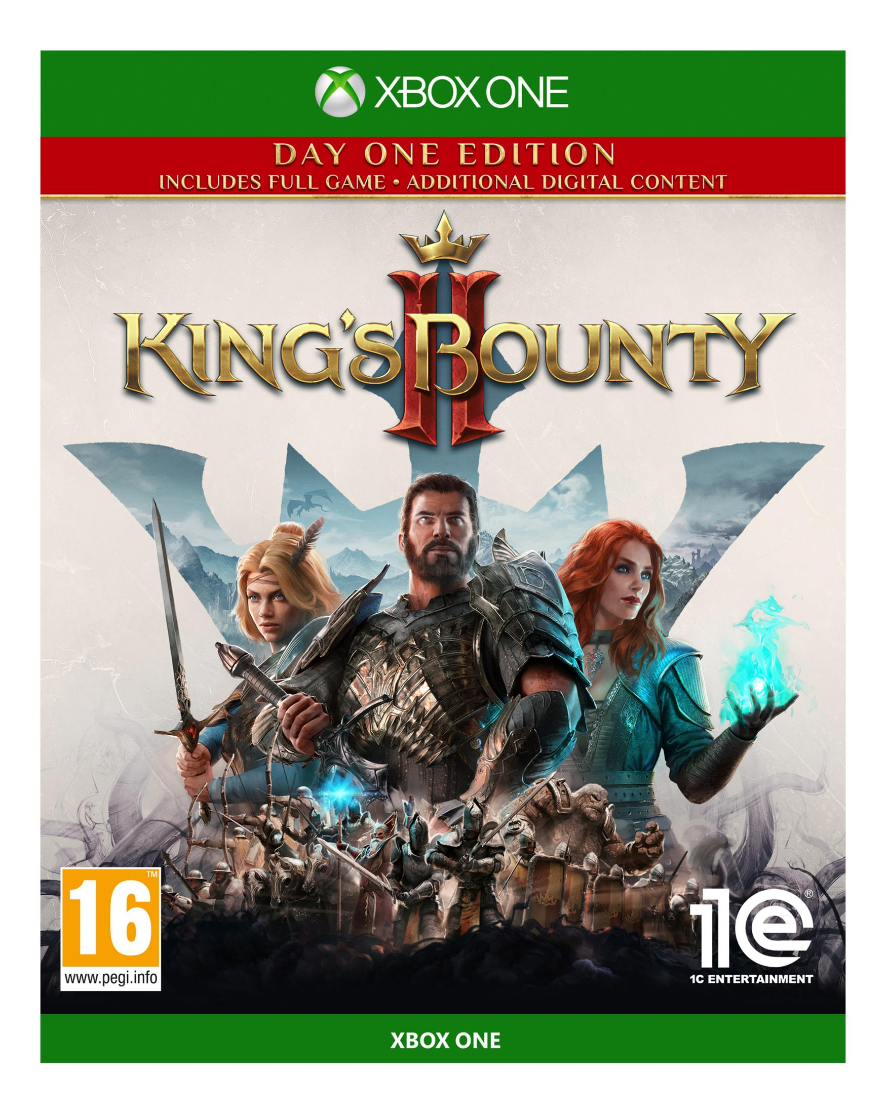 Portada de King's Bounty 2: Day One Edition para Xbox One con tres personajes y un ejército.