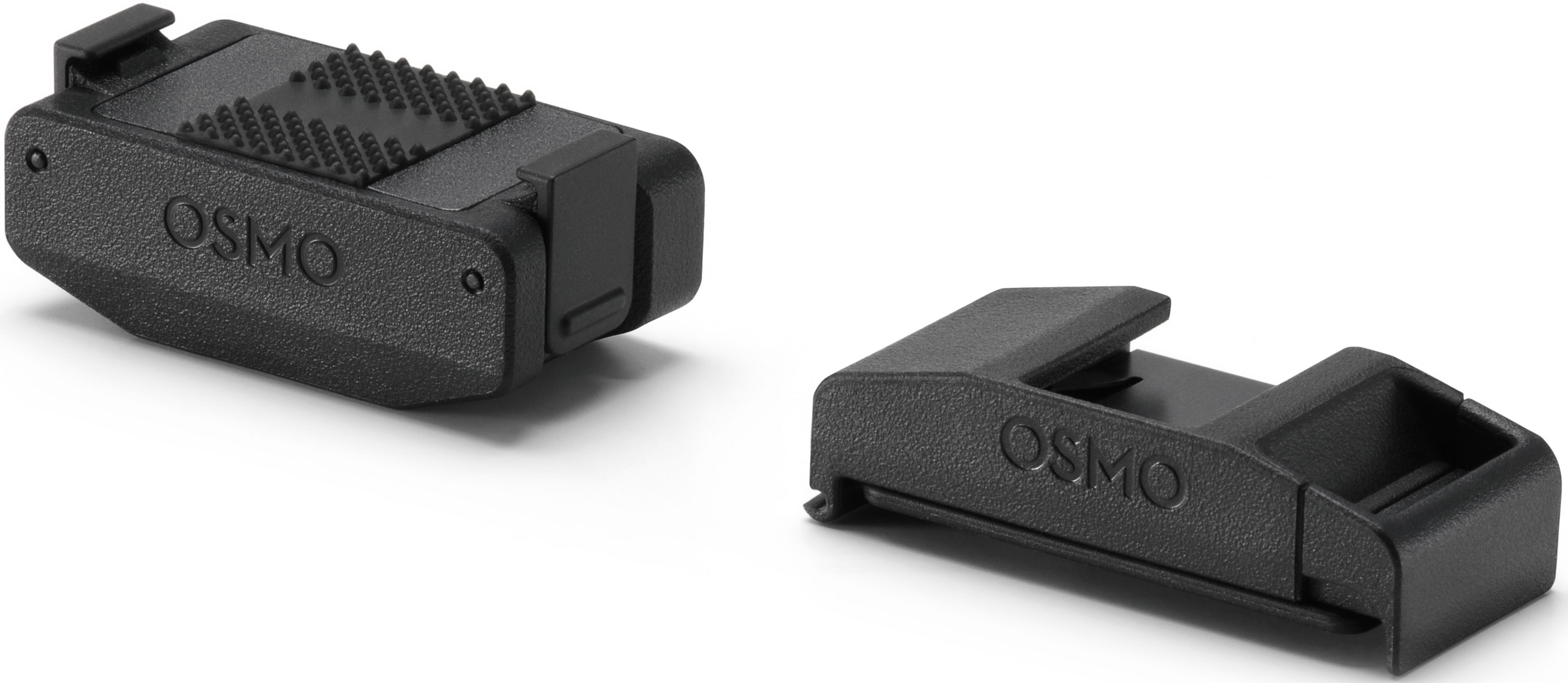 Dos accesorios negros Osmo sobre fondo blanco. Uno tiene la parte superior texturizada.