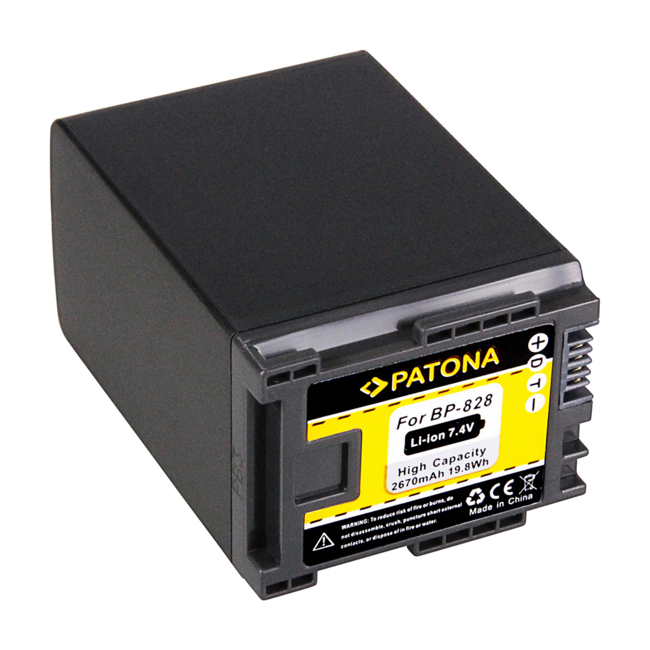 Schwarzer Akku für BP-828 Li-Ion 7.4V 2670mAh, mit gelbem Etikett.