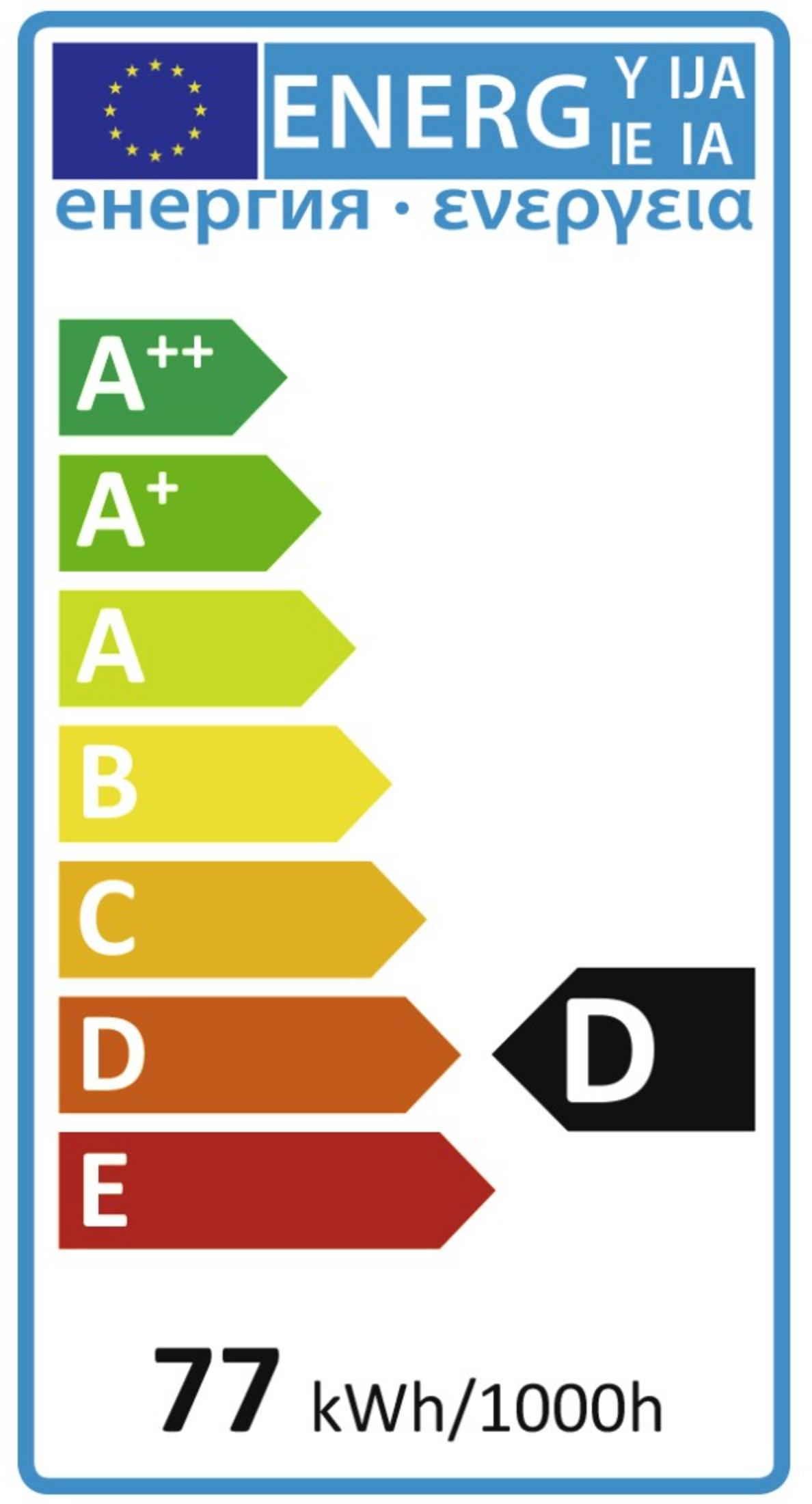 Étiquette d'efficacité énergétique de A++ à E, D marquée.