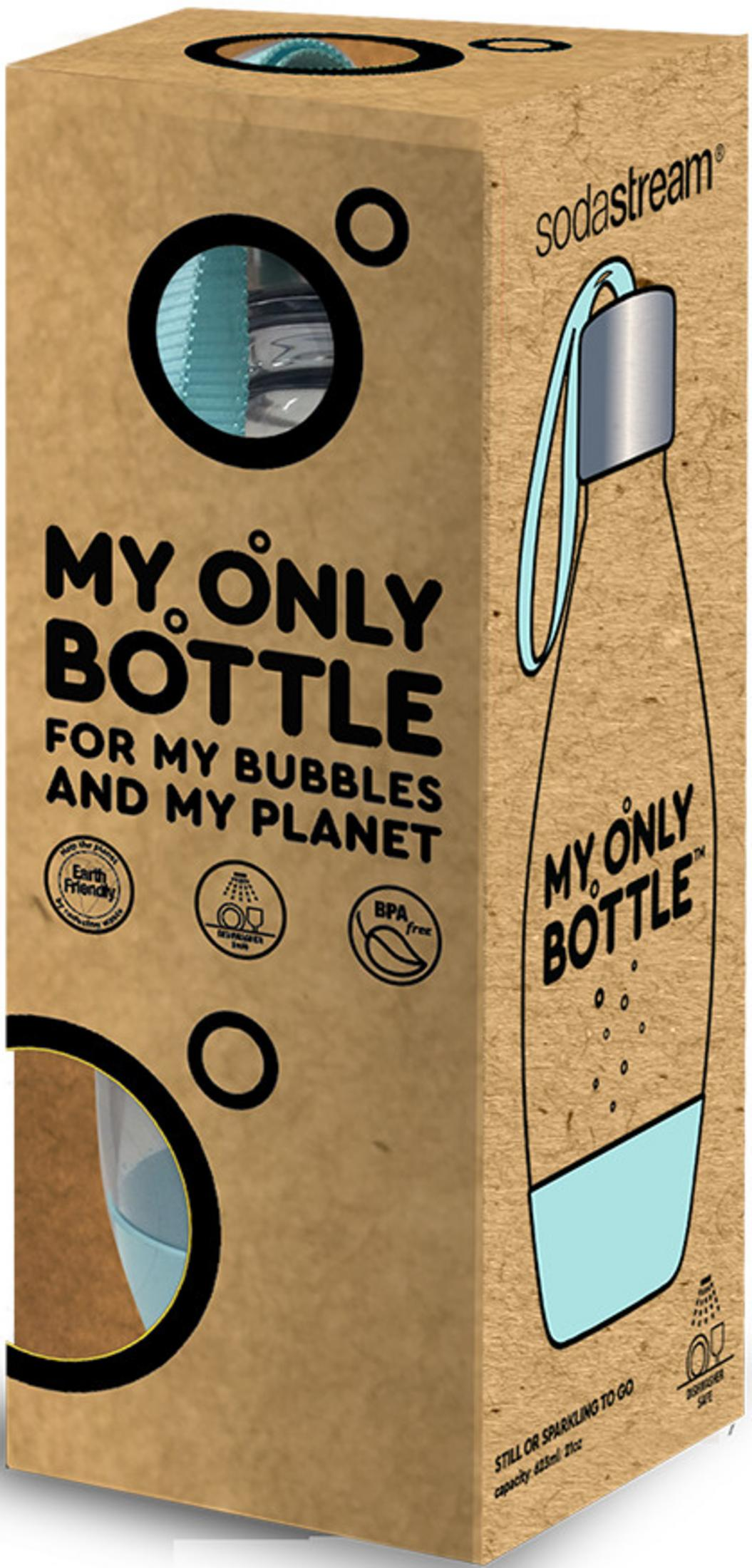 Kartonschachtel für eine Sodastream-Flasche mit Aufdruck 'My Only Bottle'.