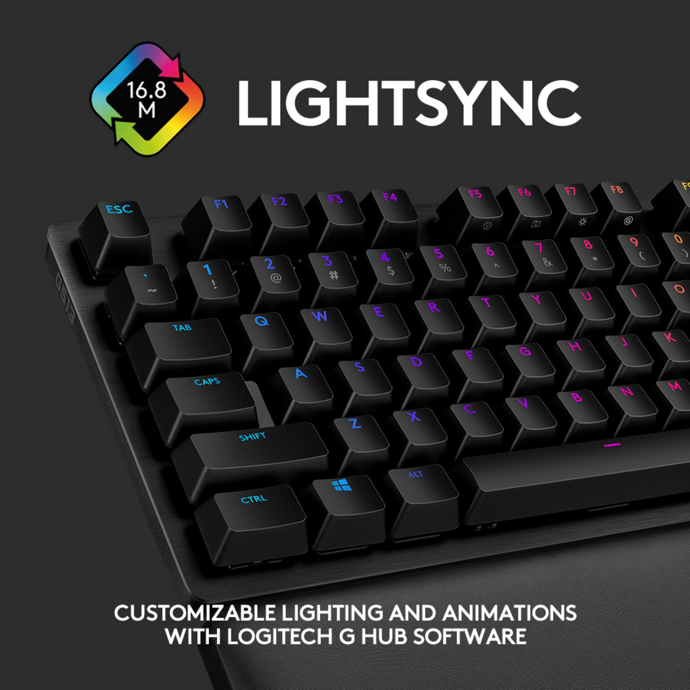 Teclado negro con iluminación RGB y el texto LIGHTSYNC.
