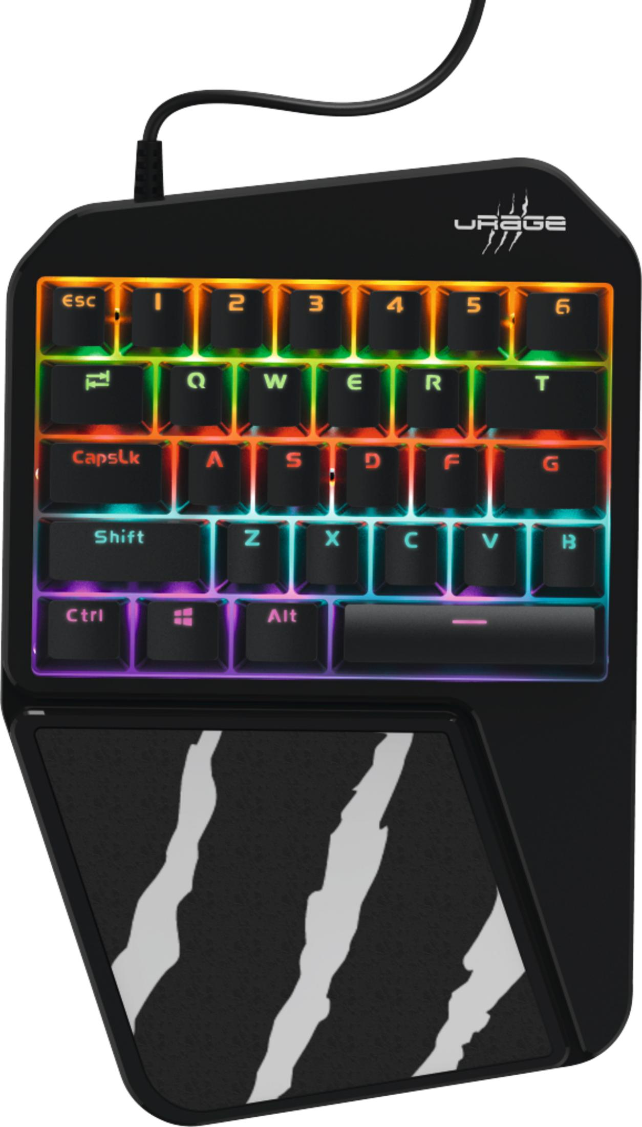 Eine schwarze Gaming-Tastatur mit RGB-Beleuchtung und Raubtierkrallen-Motiv.