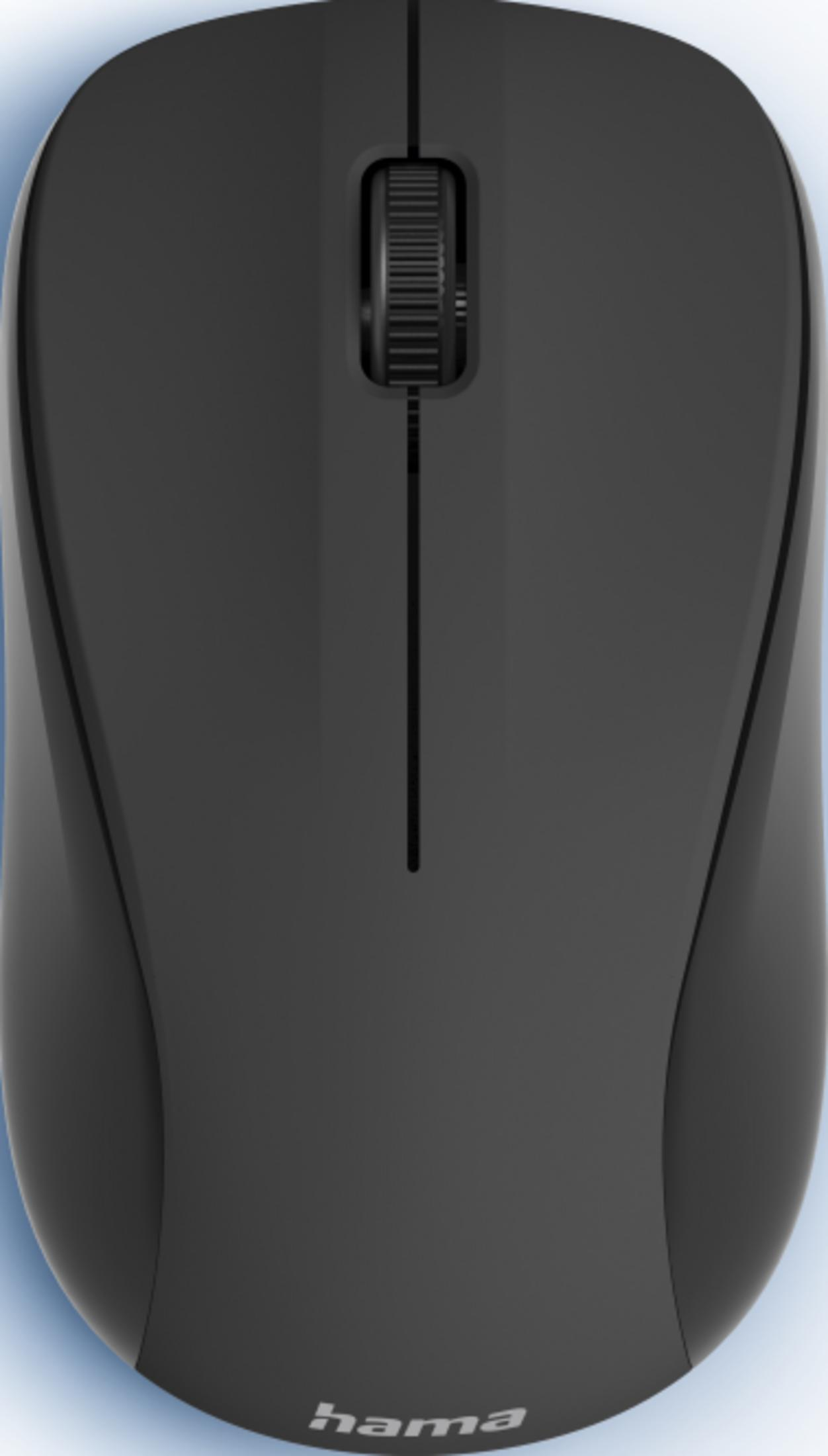 Un mouse nero con rotellina di scorrimento e logo Hama.
