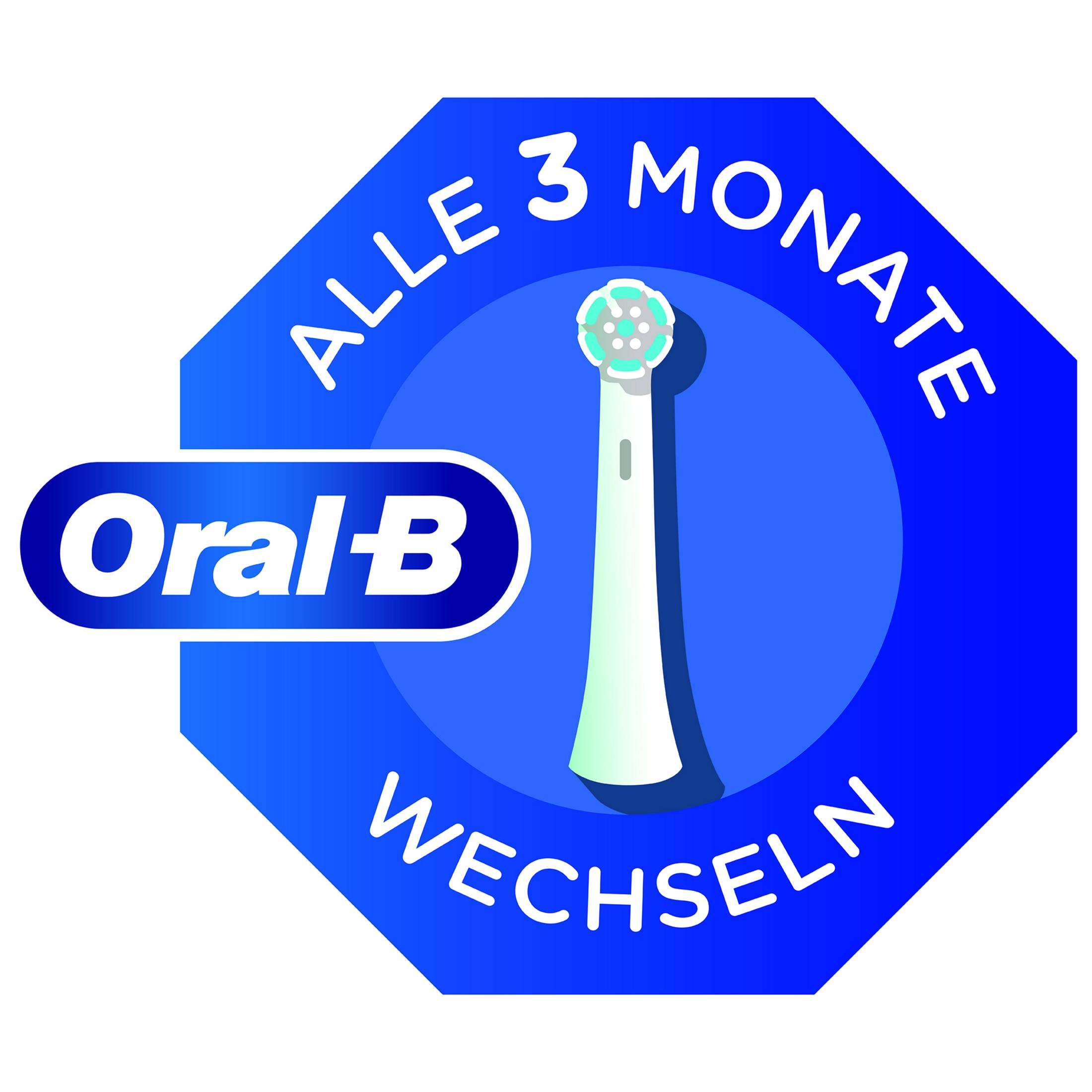 Logo Oral-B z główką szczoteczki i napisem 'Wymieniaj co 3 miesiące'.