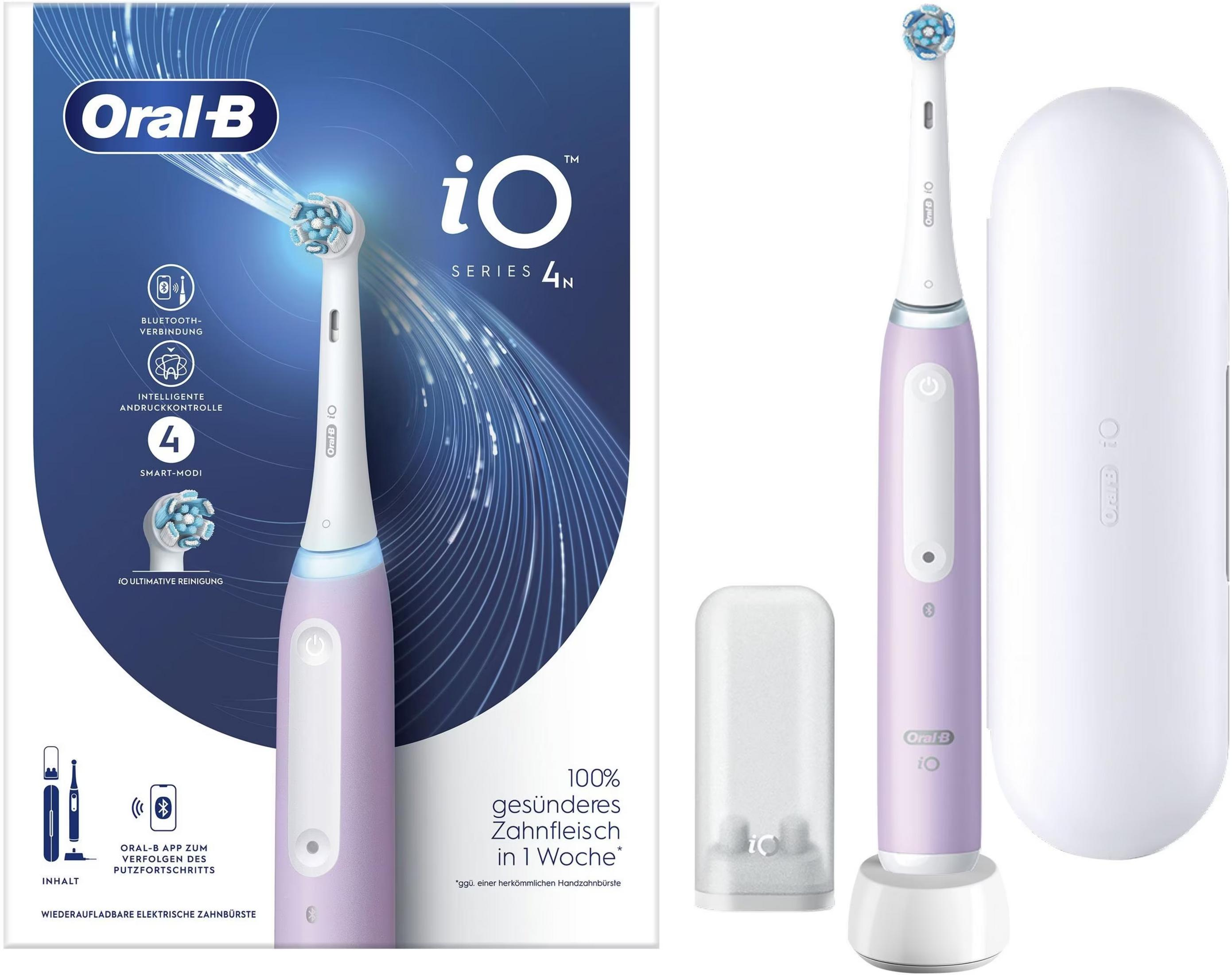 Spazzolino elettrico Oral-B iO Series 4N viola con custodia di ricarica e porta testine.