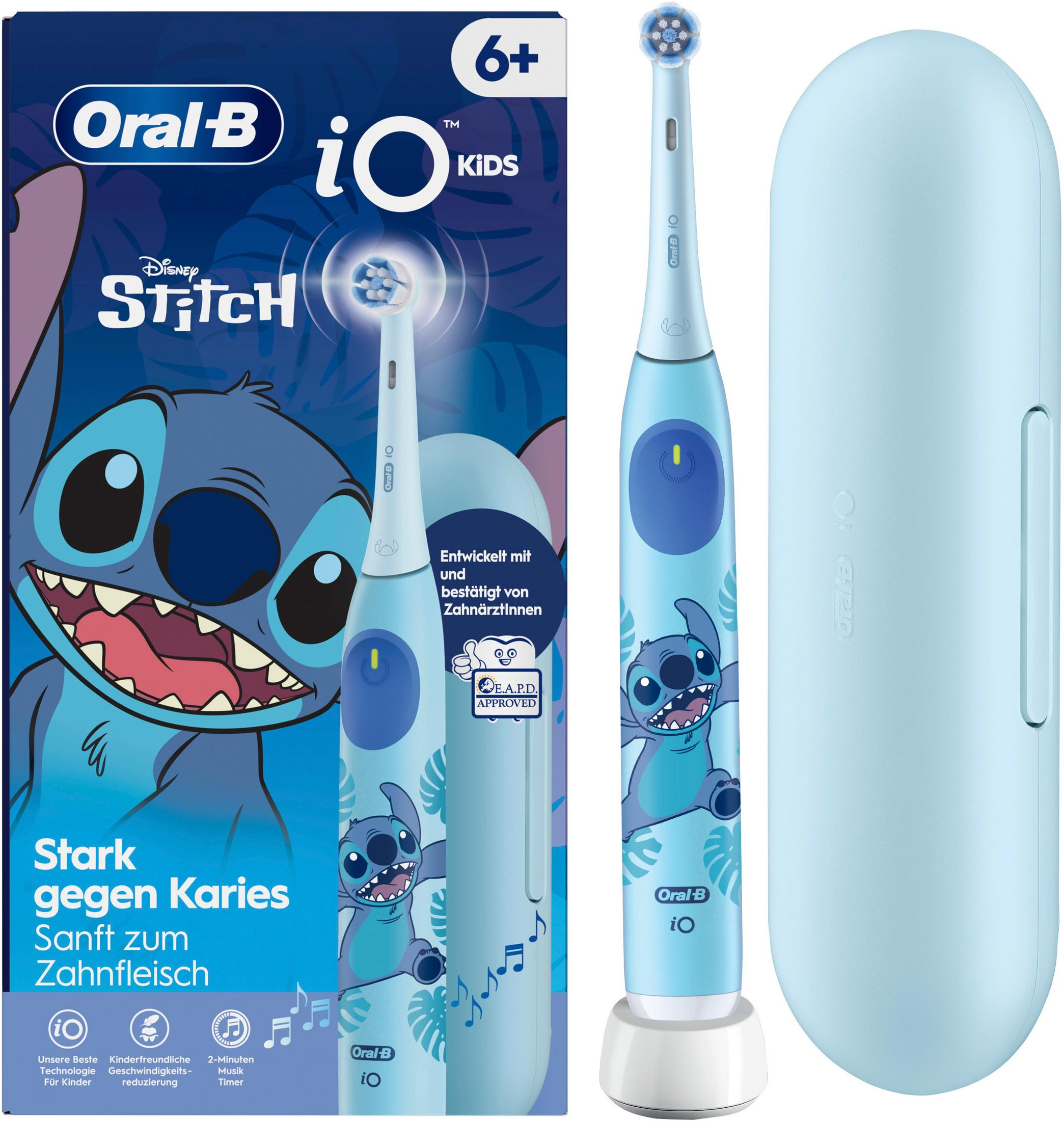 Jasnoniebieska szczoteczka Oral-B iO dla dzieci z motywem Stitch.