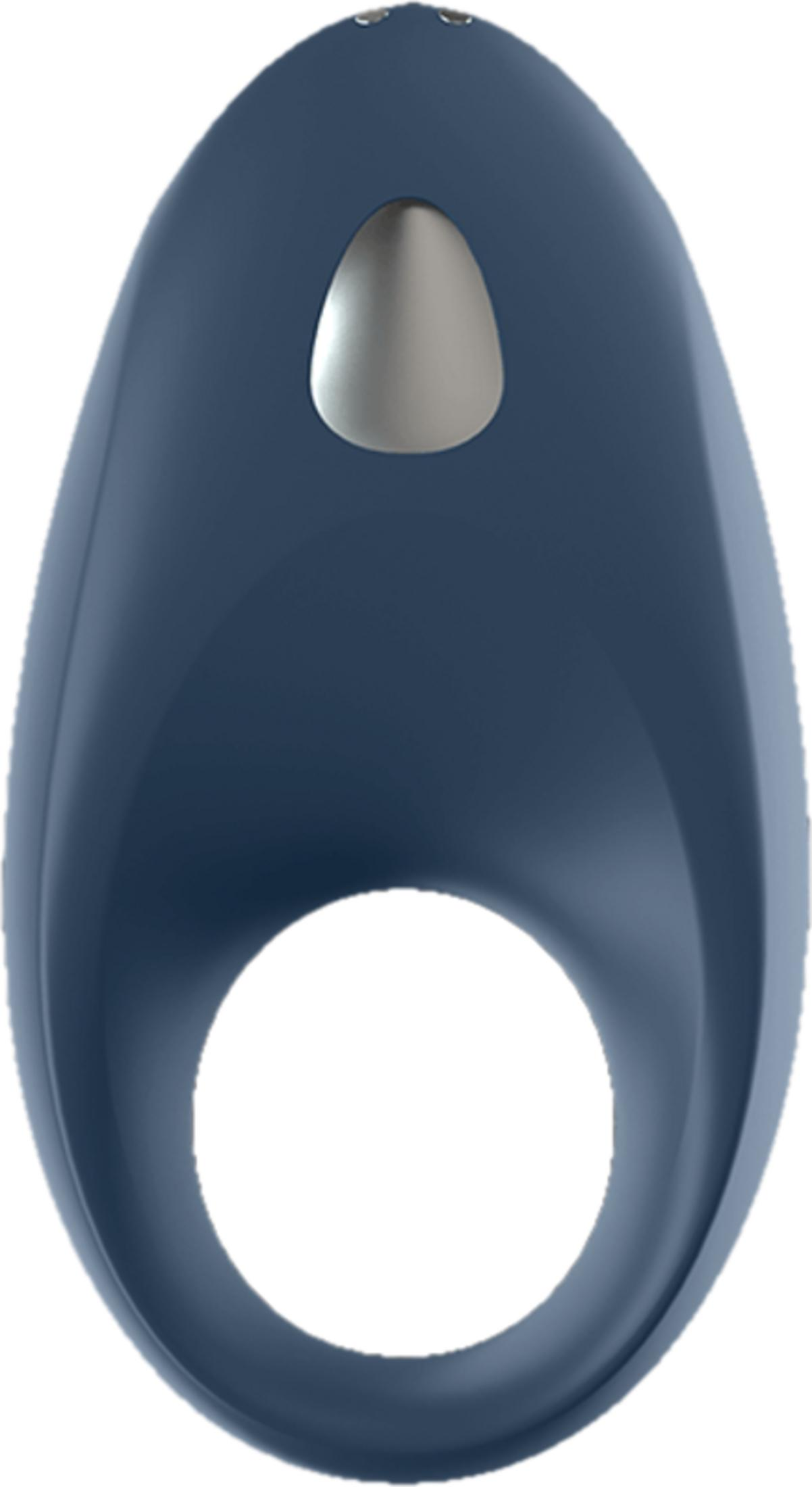 Ein blaues, oval geformtes Objekt mit einer silbernen Einlage und einem Loch.