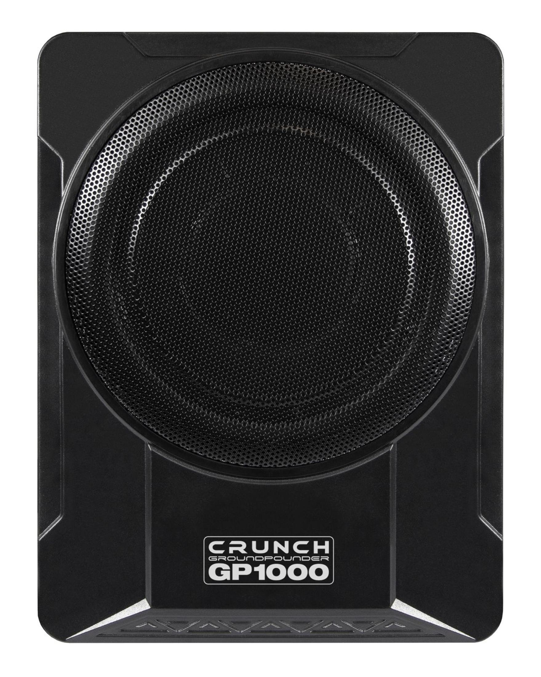 Schwarzer Lautsprecher mit Gitter und Markenlogo 'CRUNCH GP1000'.