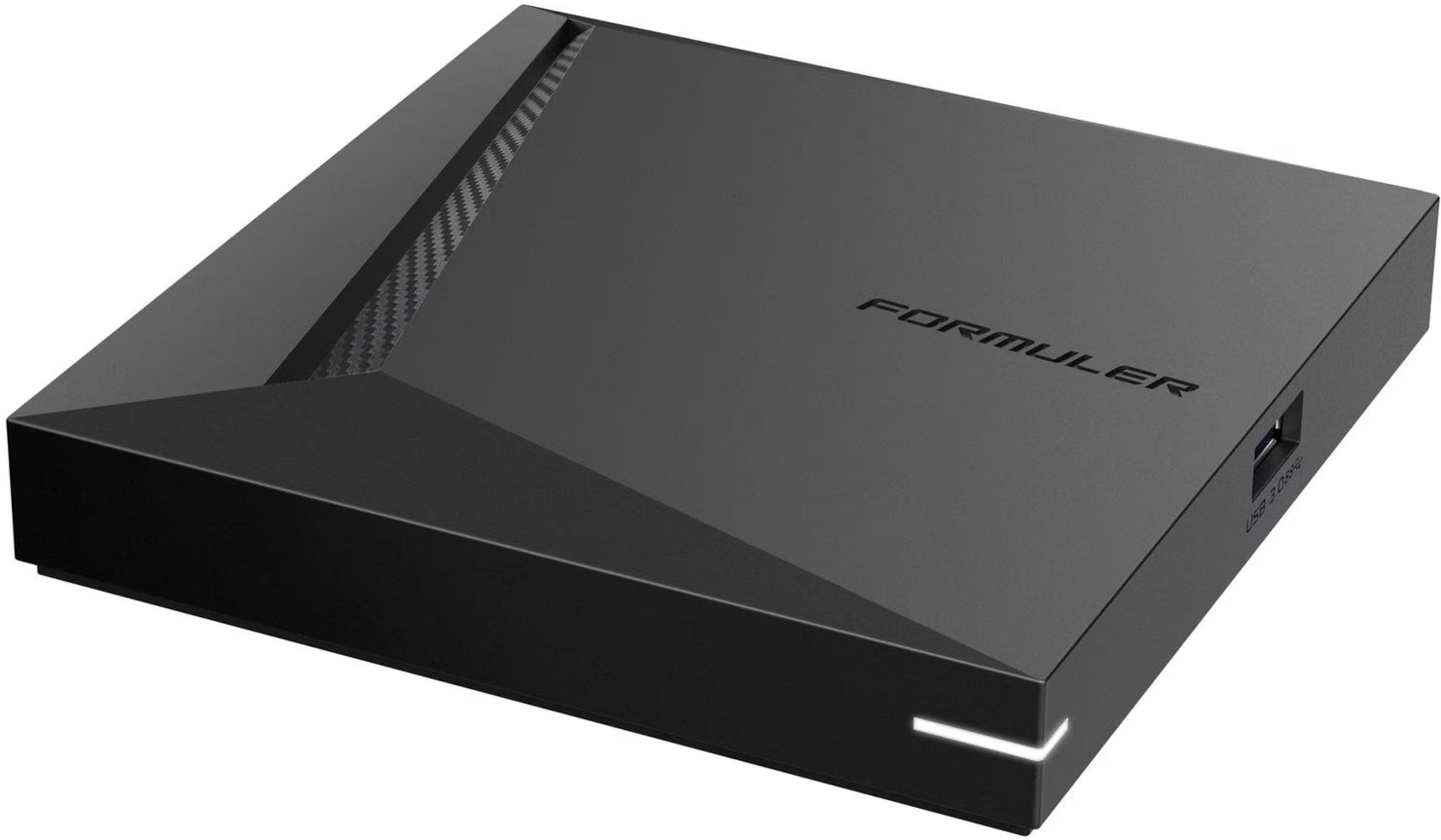 Un media player Formuler nero con porta USB 3.0 e dettagli accattivanti.