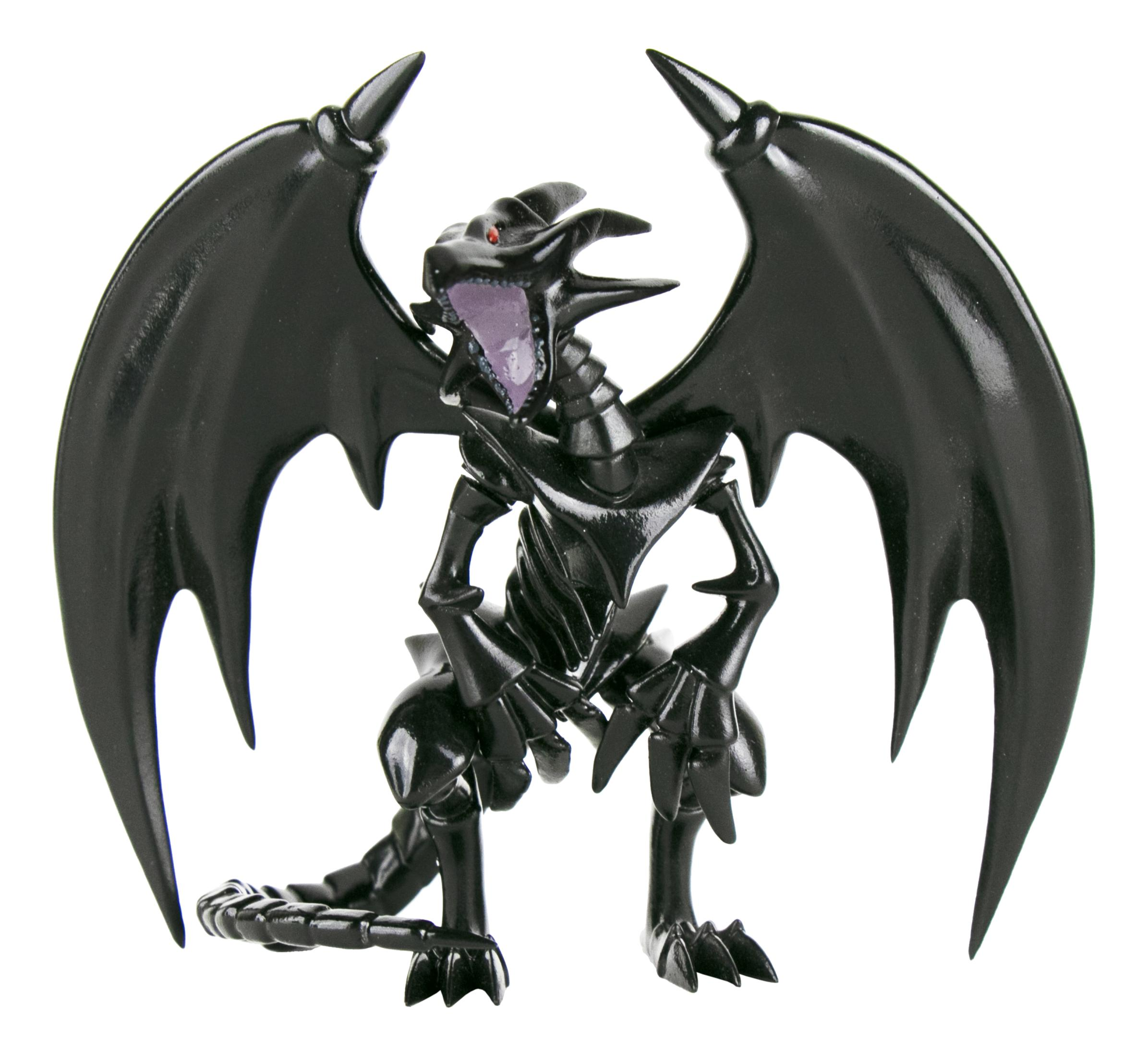 Schwarzer Drache mit roten Augen und lila Mund, auf weißem Hintergrund.