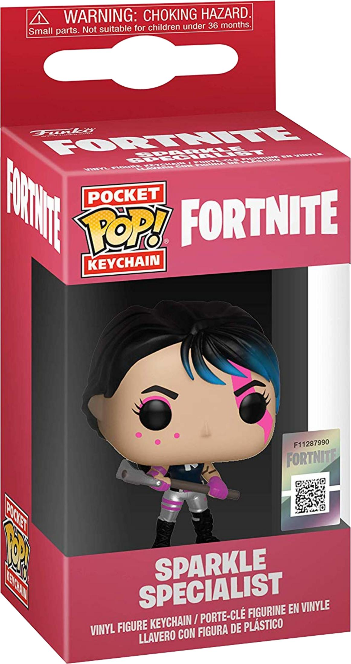 Fortnite Sparkle Specialist Funko Pop Vinyl-Schlüsselanhänger in geöffneter Verpackung.