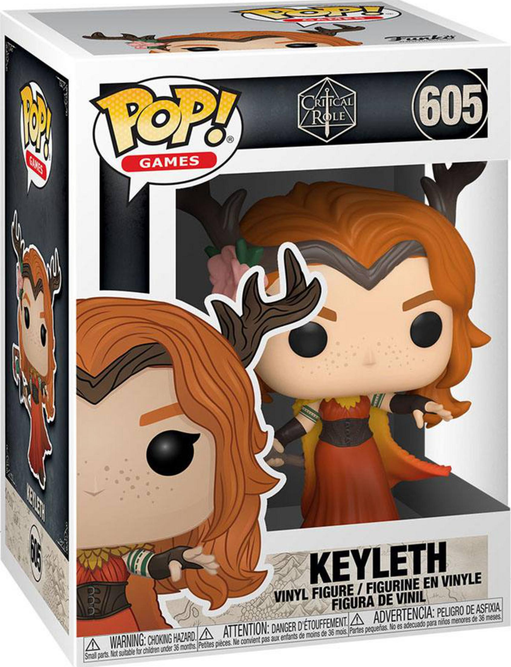 Funko Pop Vinyl Figur von Keyleth aus Critical Role mit roten Haaren und Hirschgeweih.