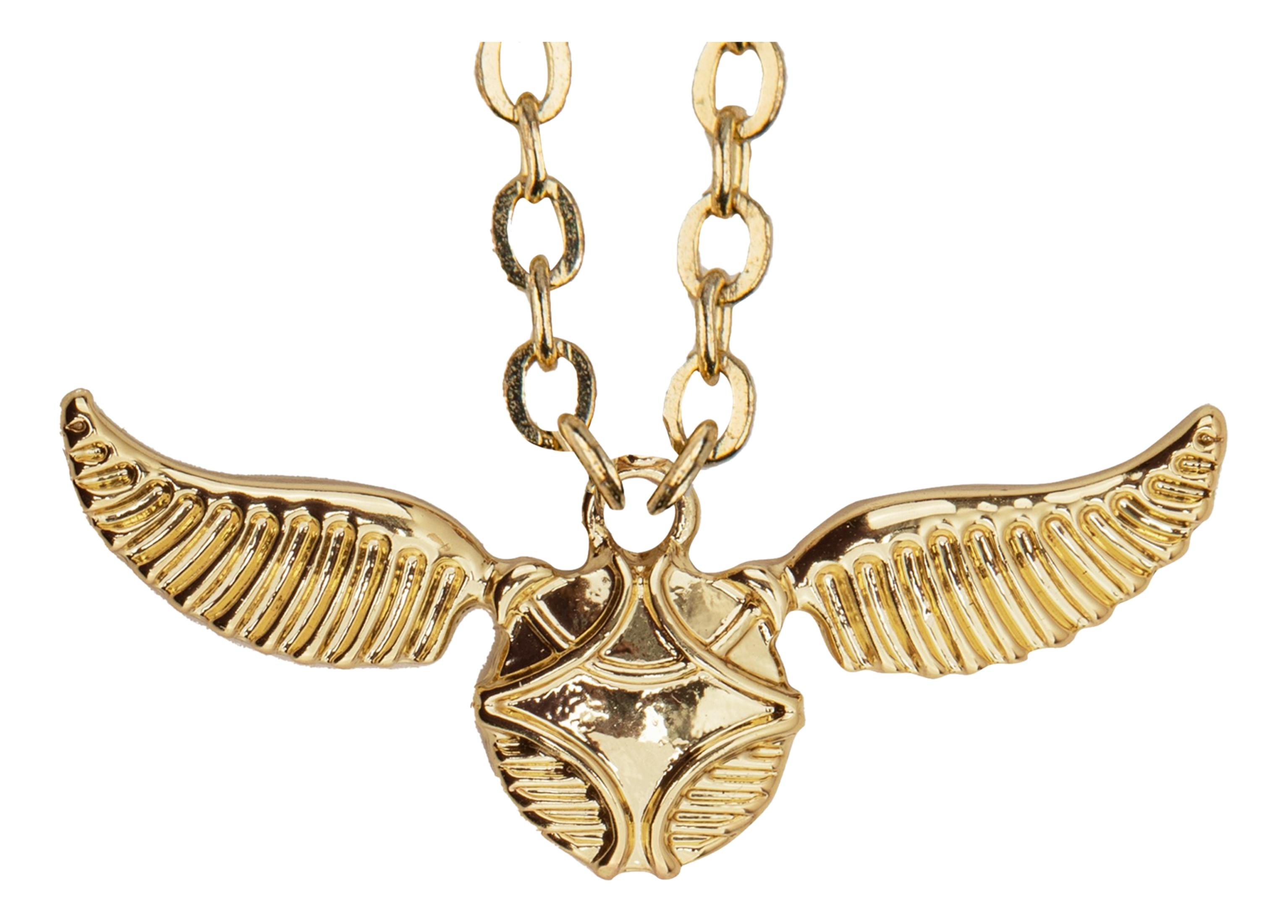 Goldene Halskette mit Flügelanhänger, detailliert und glänzend.