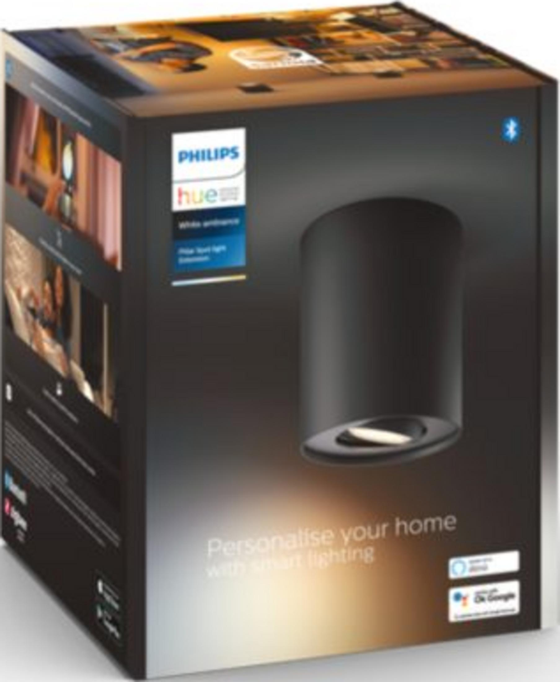 Verpackung eines Philips Hue Deckenstrahlers mit einem abgebildeten Spot.