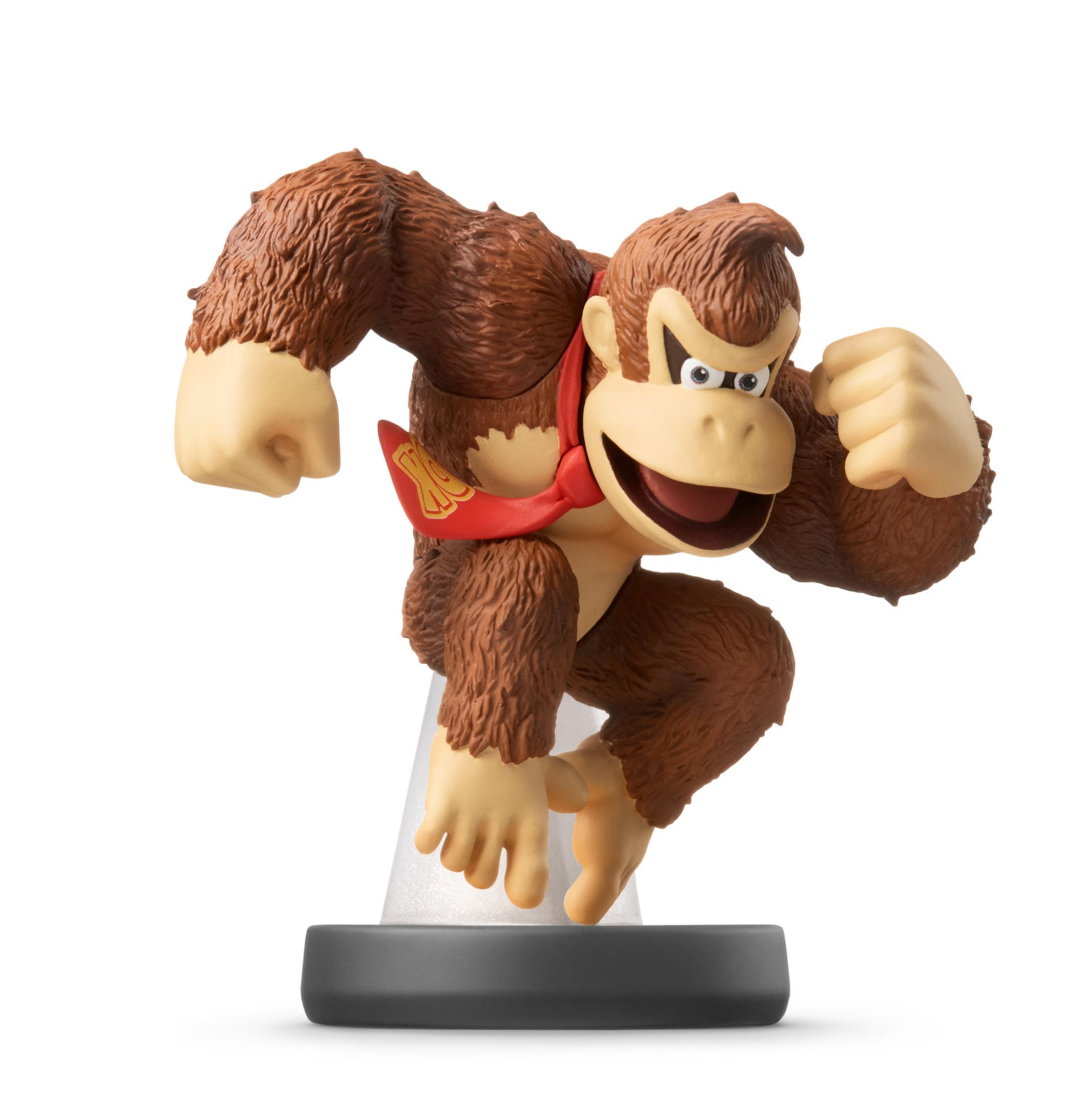 Donkey Kong Figur mit rotem Halstuch in Aktion auf einem Sockel.