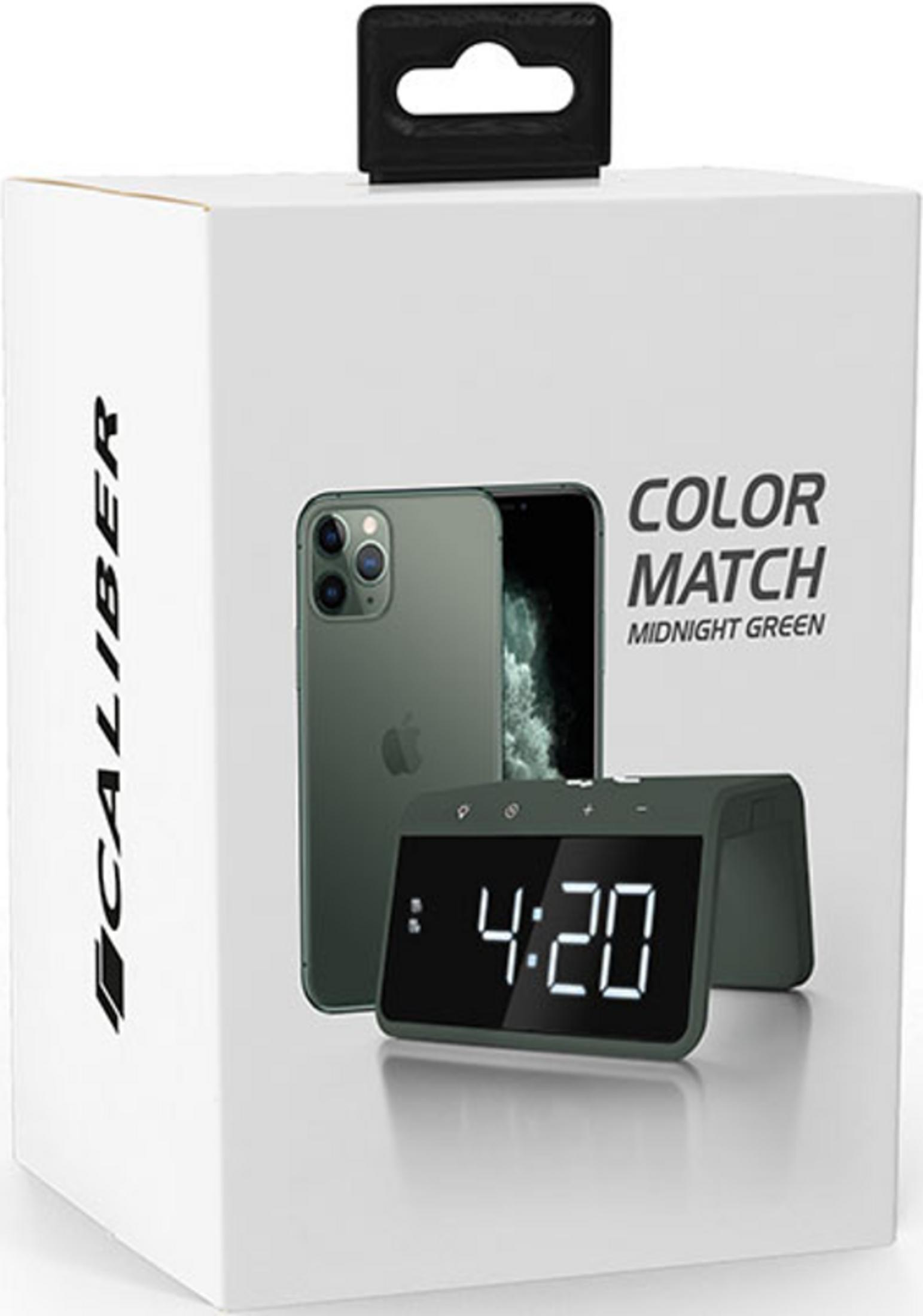 Box showing a midnight green phone and a digital clock displaying 4:20.