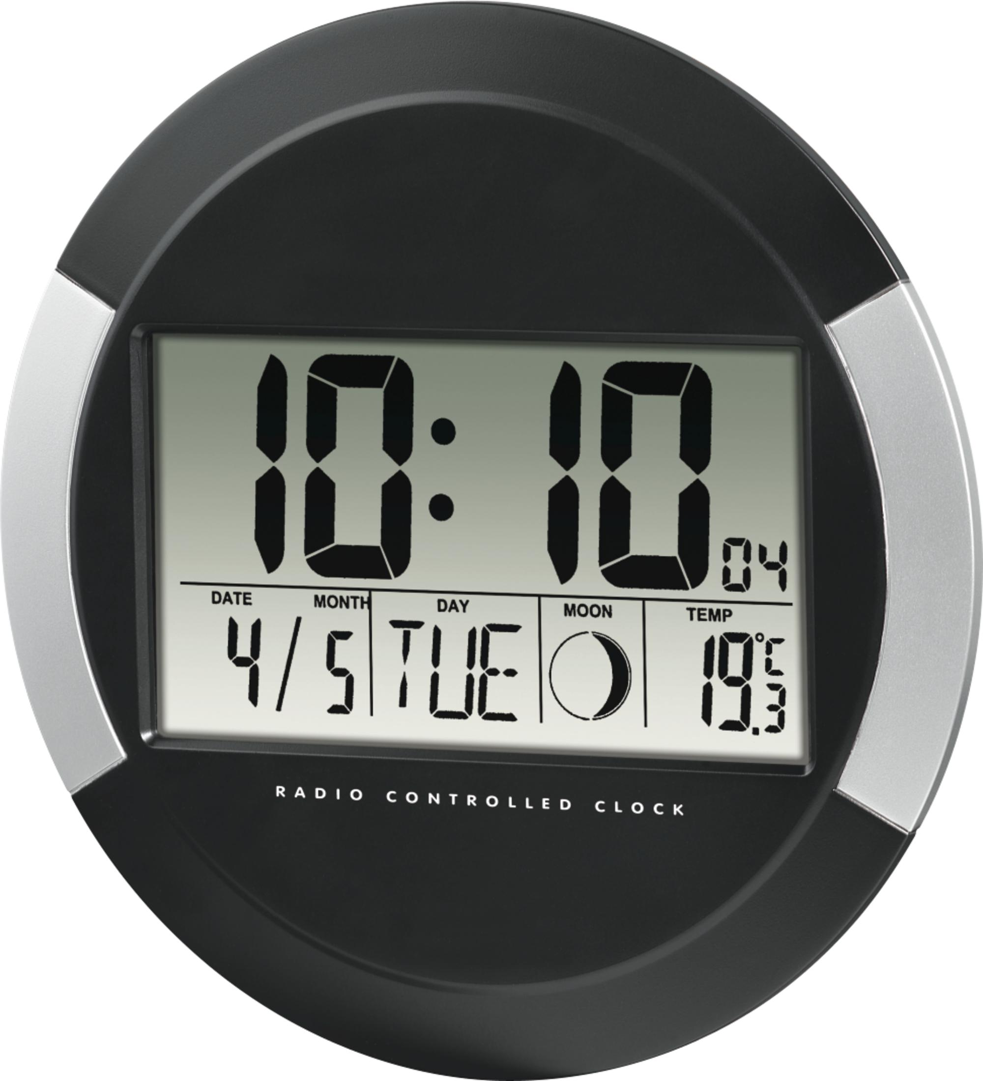 Orologio digitale mostra 10:10, data 4/5, martedì, fase lunare e 19,3 gradi.