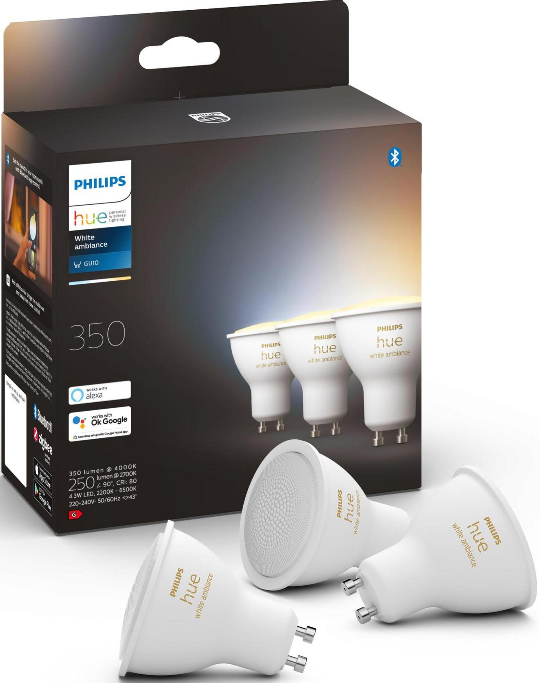Lampadine Philips Hue White Ambiance GU10 e confezione, compatibili Alexa/Google.
