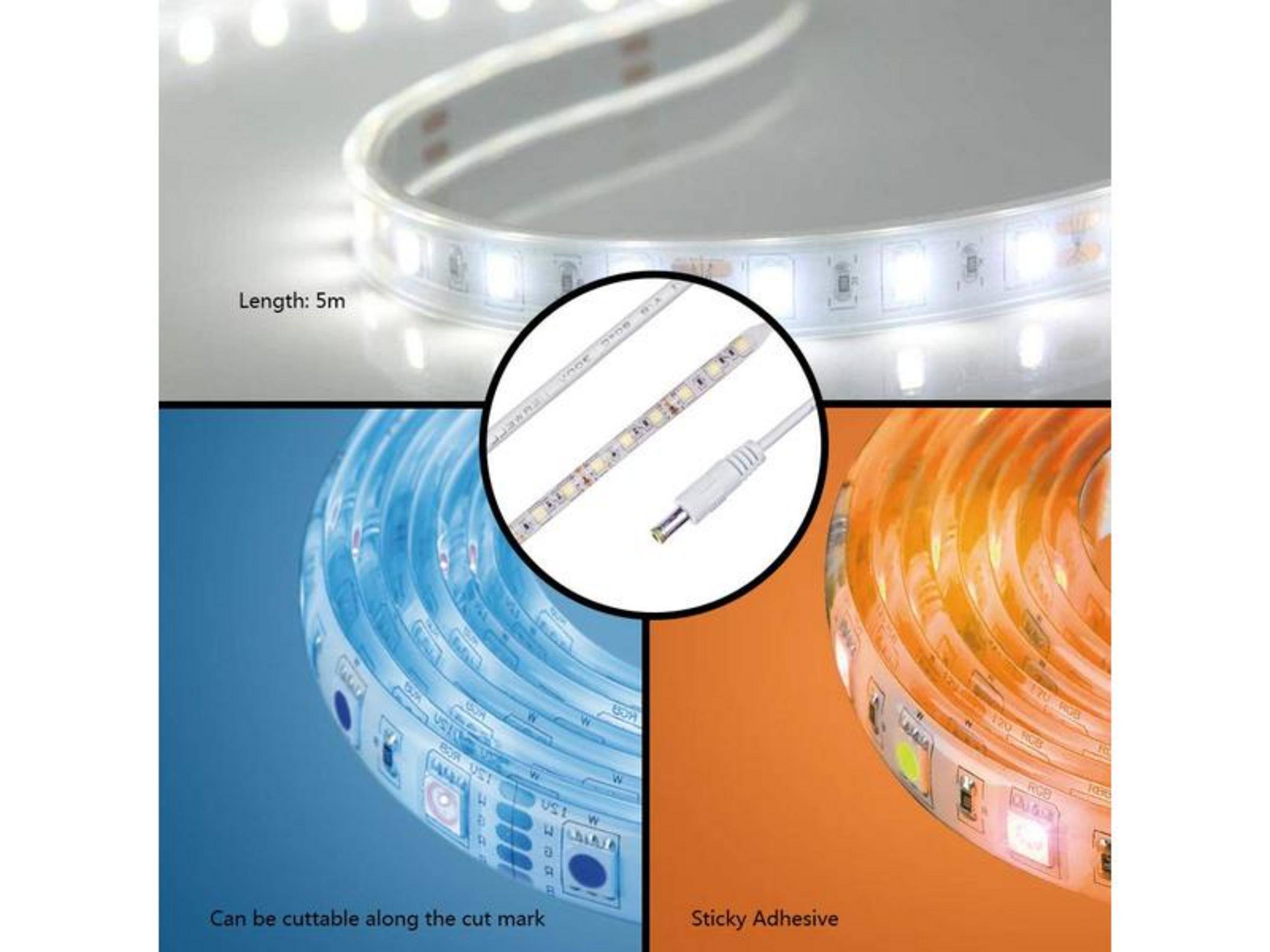 Bandes LED en blanc, bleu et orange, 5m de long, avec adhésif.