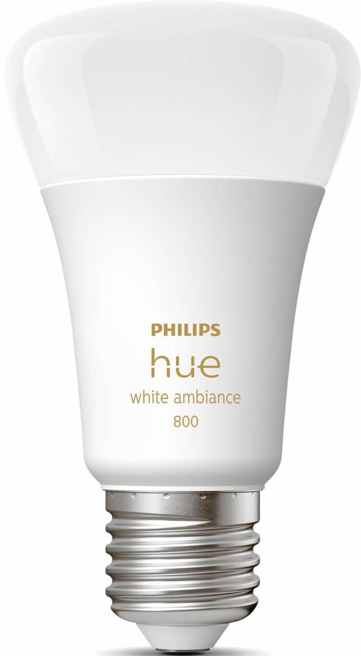 Inteligentna żarówka Philips Hue white ambiance z gwintem na białym tle.