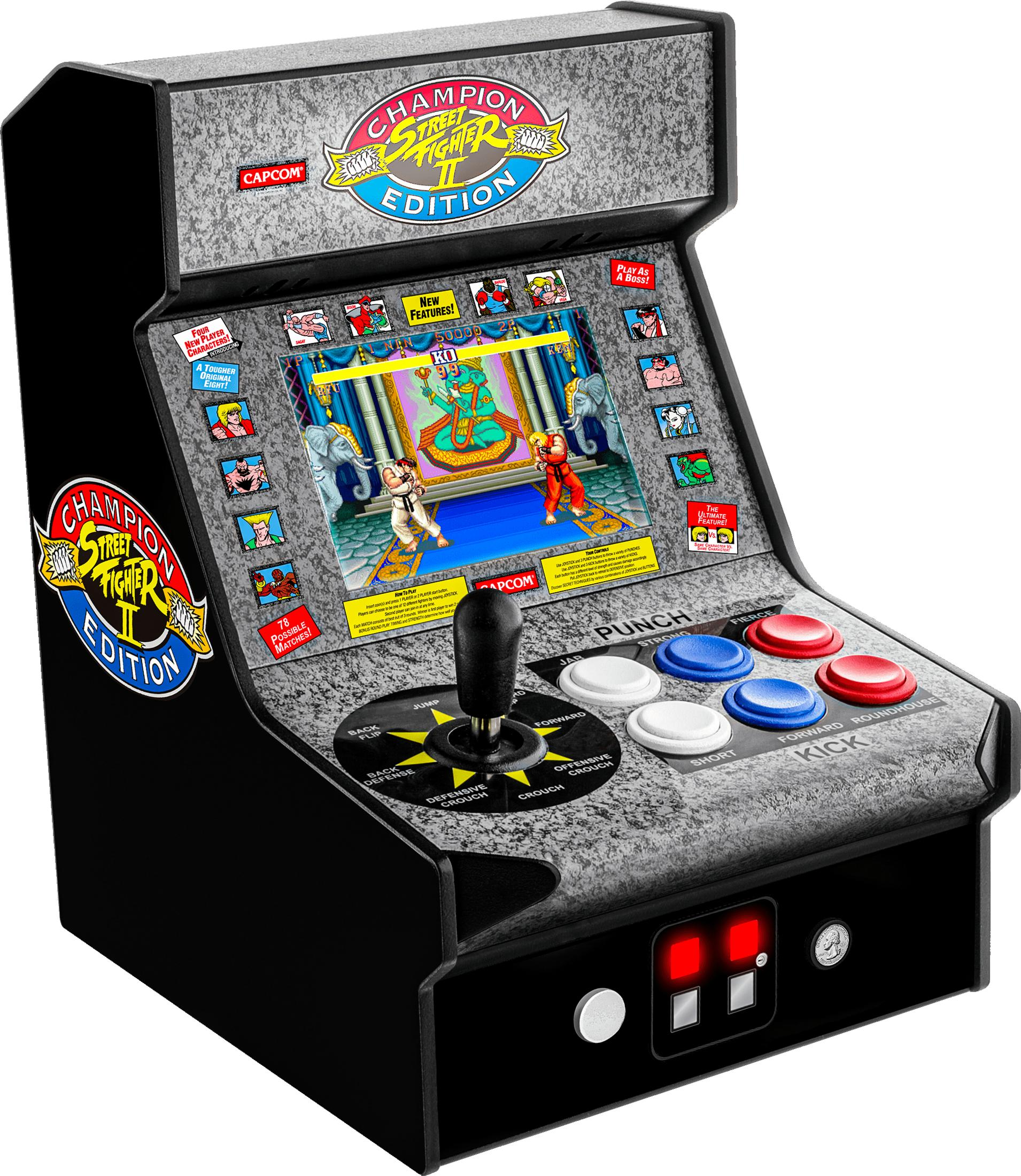 Una máquina de juego arcade Street Fighter II Champion Edition con joystick y botones.