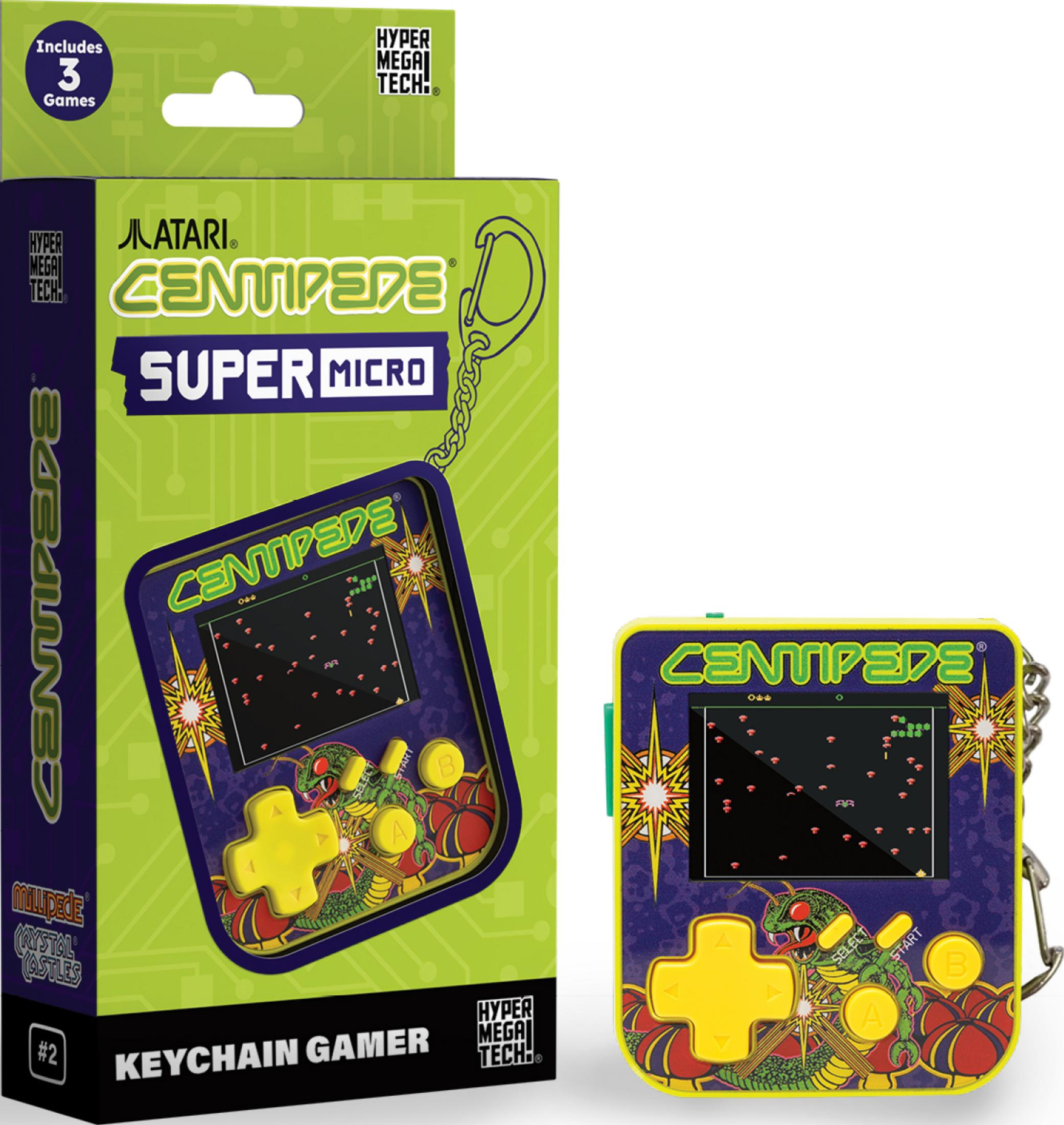 Przenośna gra Atari Centipede na breloczku z instrukcją.